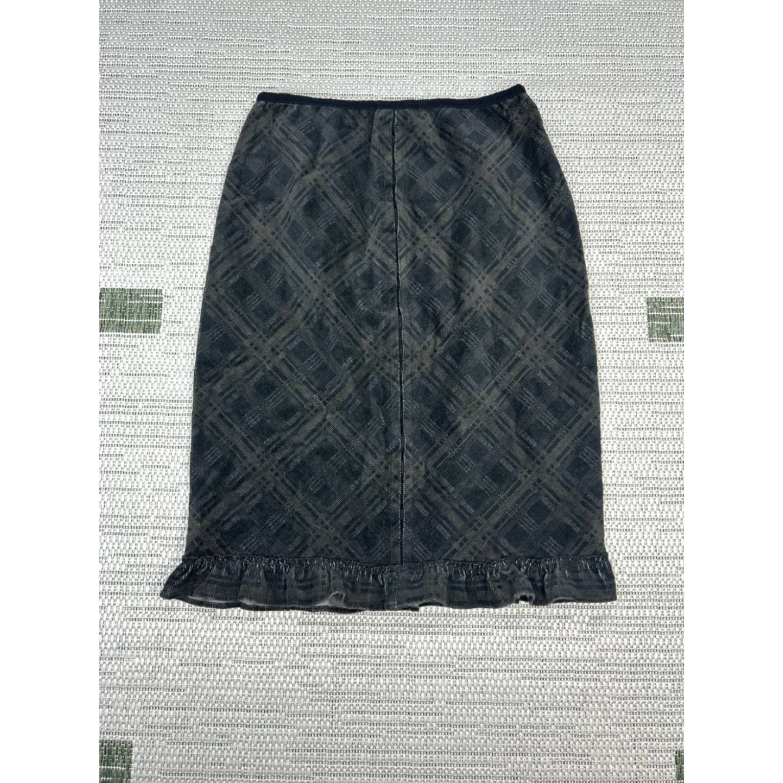 Free People Free People Pencil Skirt Women 8 Black Diagonal Plaid Cotton Back Zip Ruffle Hem Size 30" / US 8 / IT 44 - 2 Thumbnail