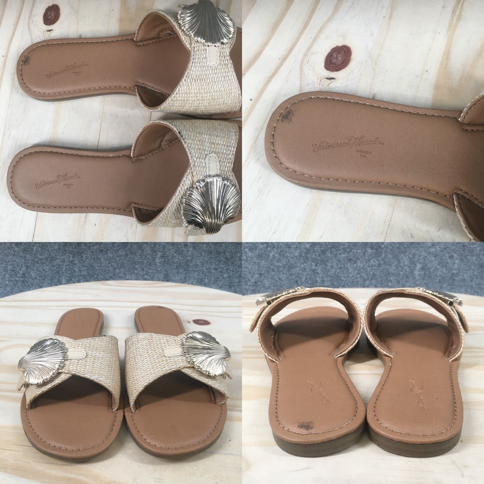 Vintage Universal Thread Sandals Womens 8 Nesryn Shell Ornament Flats Slide Brown Raffia Size US 8 / IT 38 - 8 Thumbnail