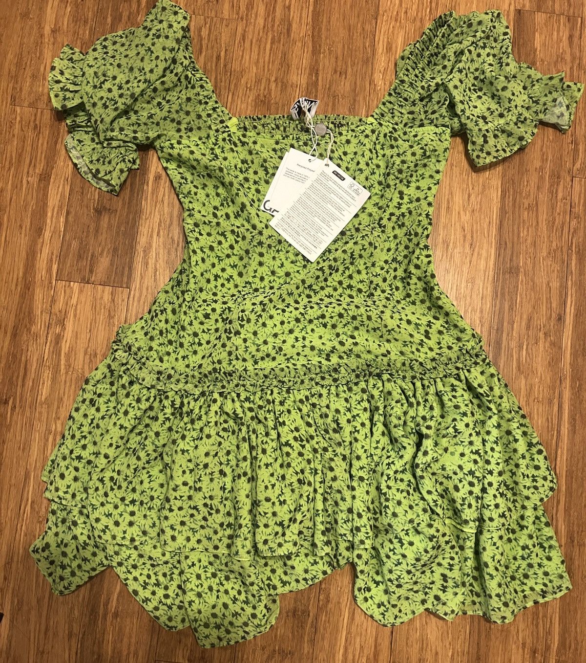 Ganni GANNI Tiered floral-print voile mini dress Green MSRP $275 Size S / US 4 / IT 40 - 8 Thumbnail