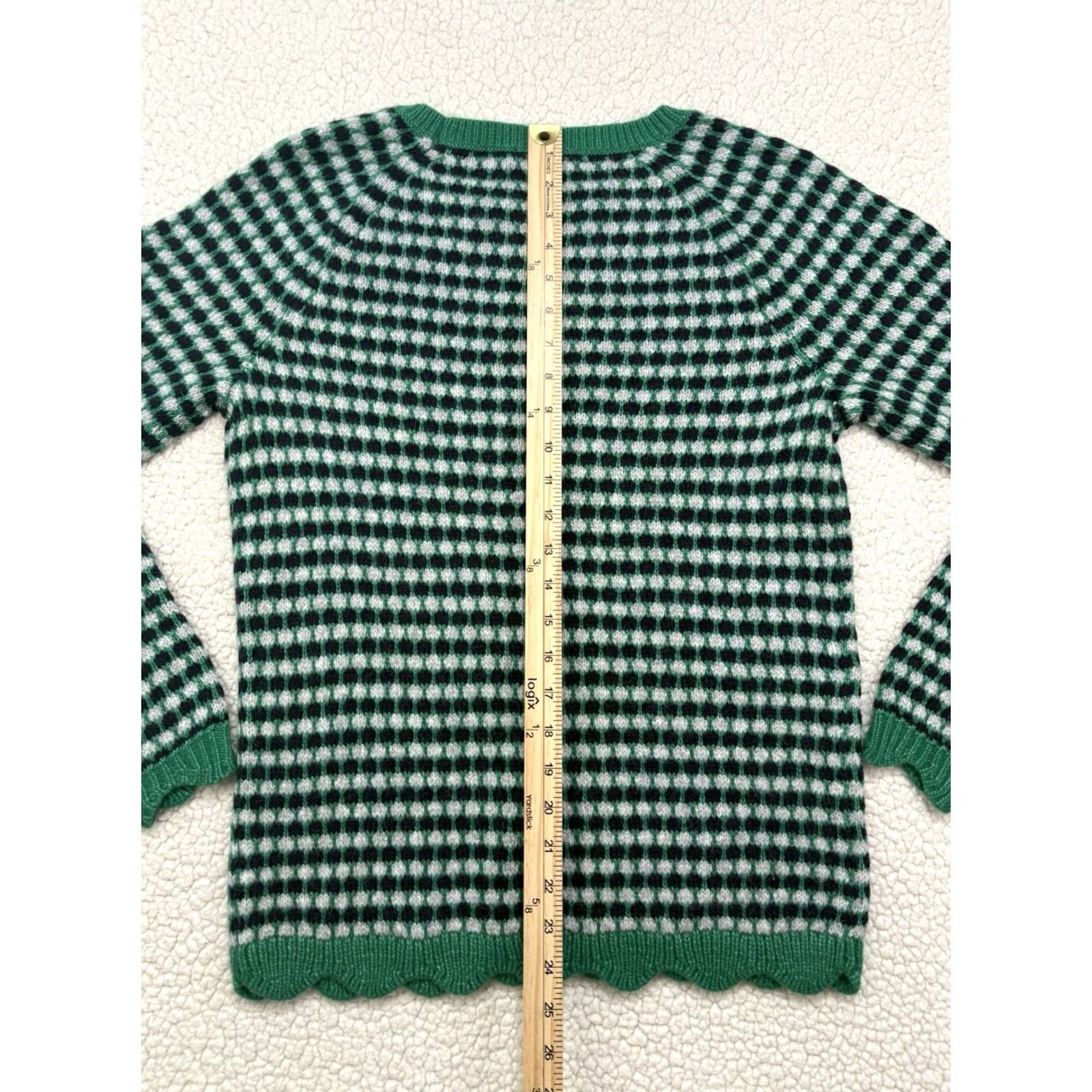 Talbots Talbots Crewneck Pullover Sweater S Women Green Geometric Jacquard Knit Lightweight Holiday Scallop Hem Regular Size Small NWT Size S / US 4 / IT 40 - 7 Thumbnail