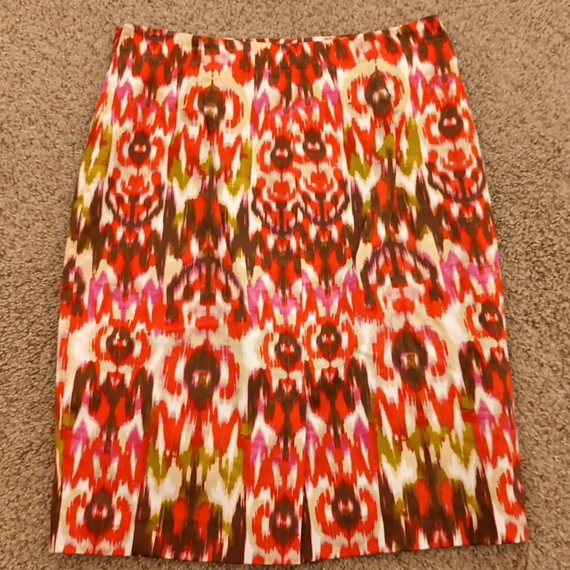 Jones New York Jones New York Skirt Pencil Regular Size 4 Orange Knee Length Lined Slit Geometry Geometric Cotton Blend Dry Clean Only Womens Size 27" / US 4 / IT 40 - 6 Thumbnail