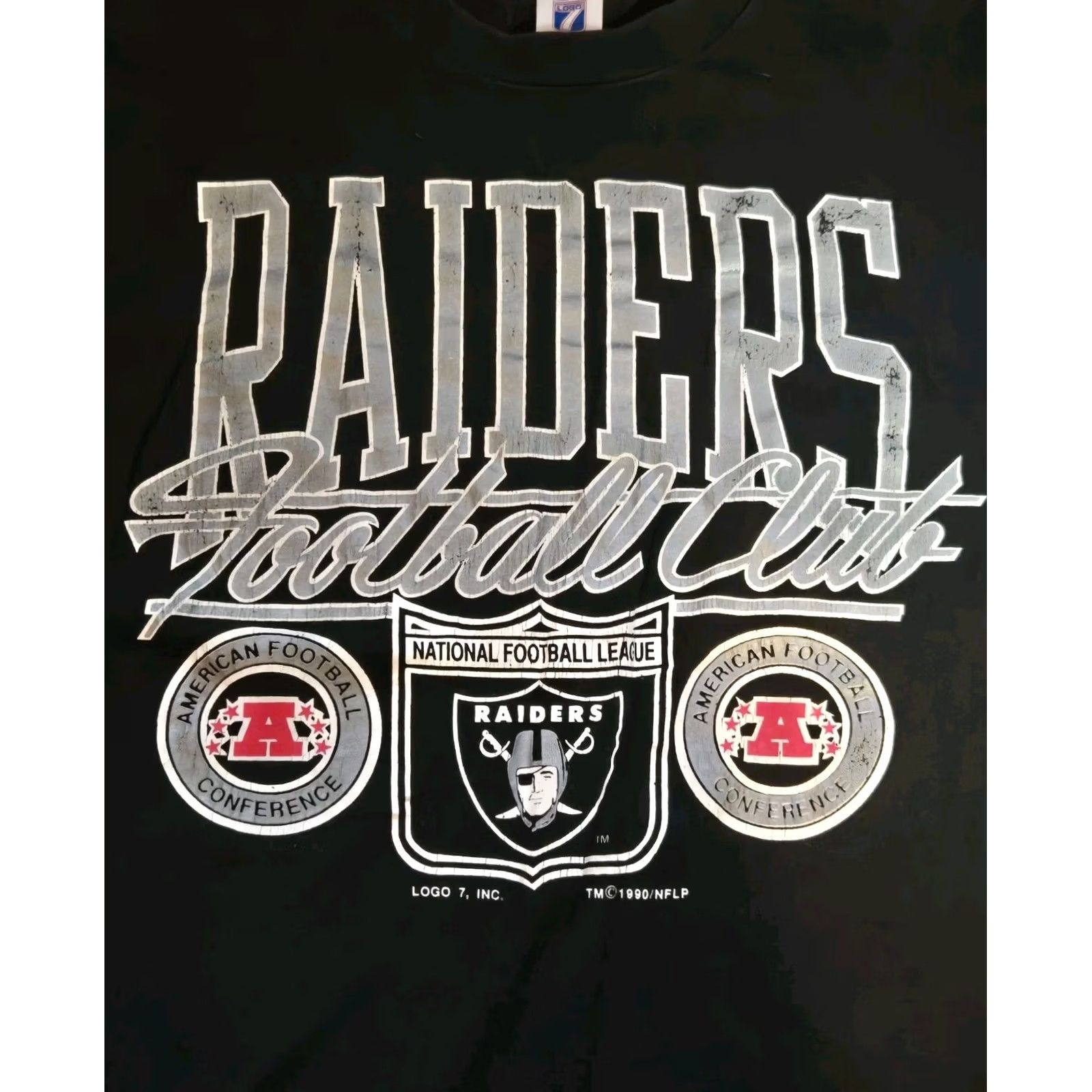 Logo 7 VINTAGE Logo 7 Oakland Raiders T-Shirt Men Large Black 1990s USA Made Graphic Tee Short Sleeve Cotton Men Size US L / EU 52-54 / 3 - 3 Thumbnail