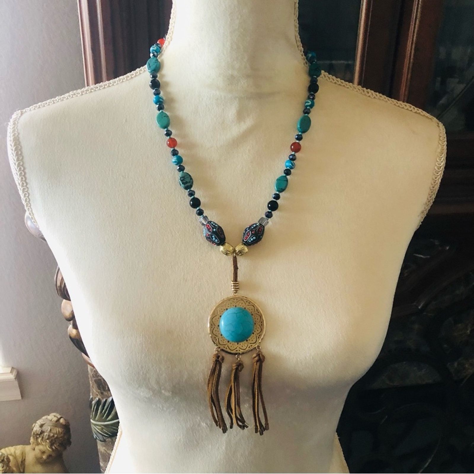 Handmade Handcrafted southwest style natural stone medallion necklace Size ONE SIZE - 2 Thumbnail