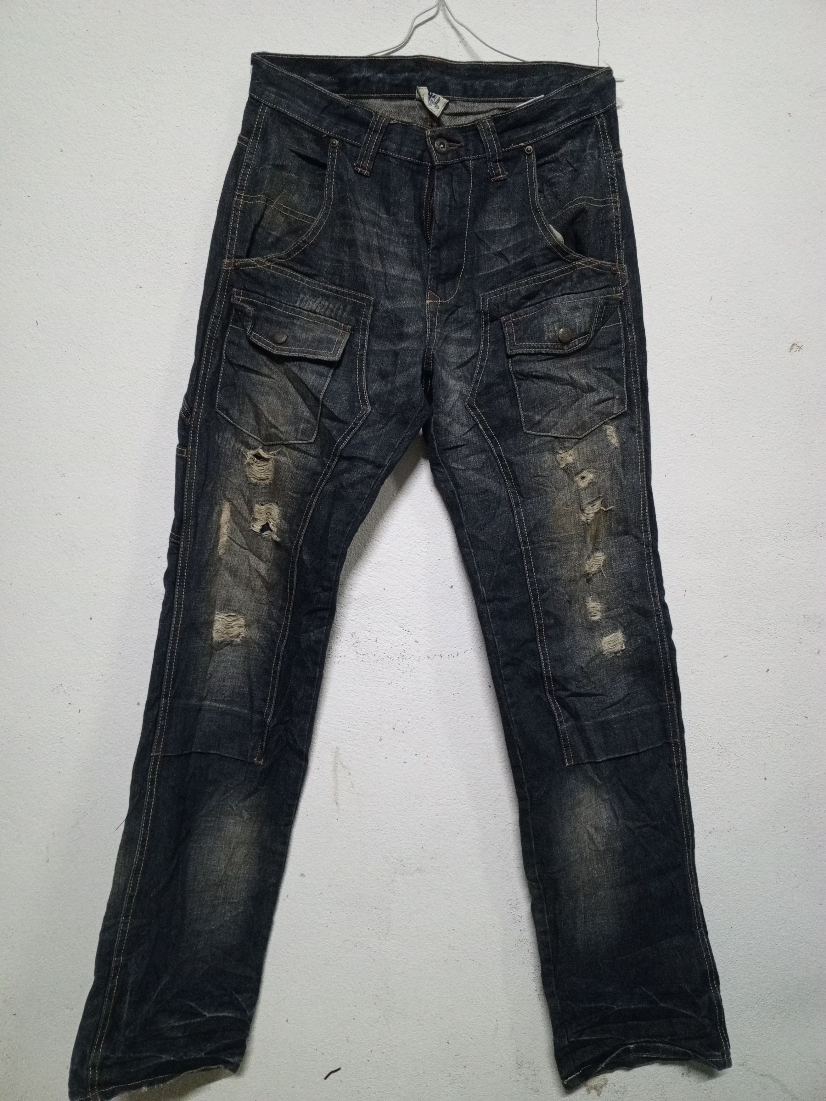 Japanese Brand 🔥Japan Free Gate Distressed Denim Double Knee Bush Pant🔥 Size US 26 / EU 42 - 2 Thumbnail