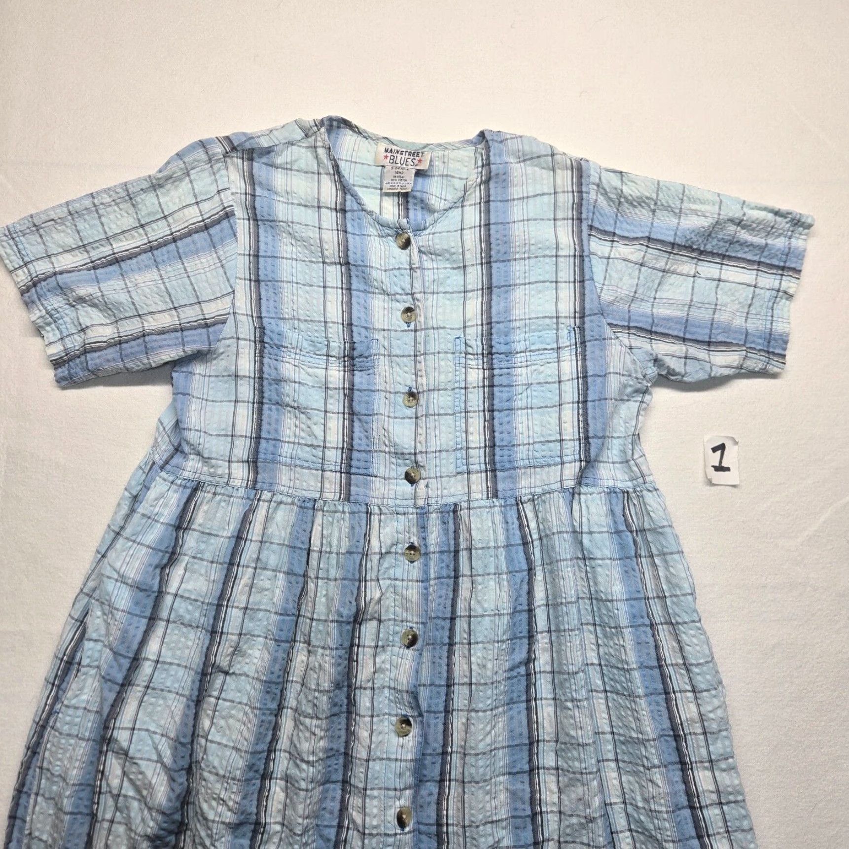 Vintage VINTAGE Main Street Blues Shirt Dress Adult 14 Blue Short Sleeve Pockets 90s Casual Womens Size XL / US 12-14 / IT 48-50 - 2 Thumbnail