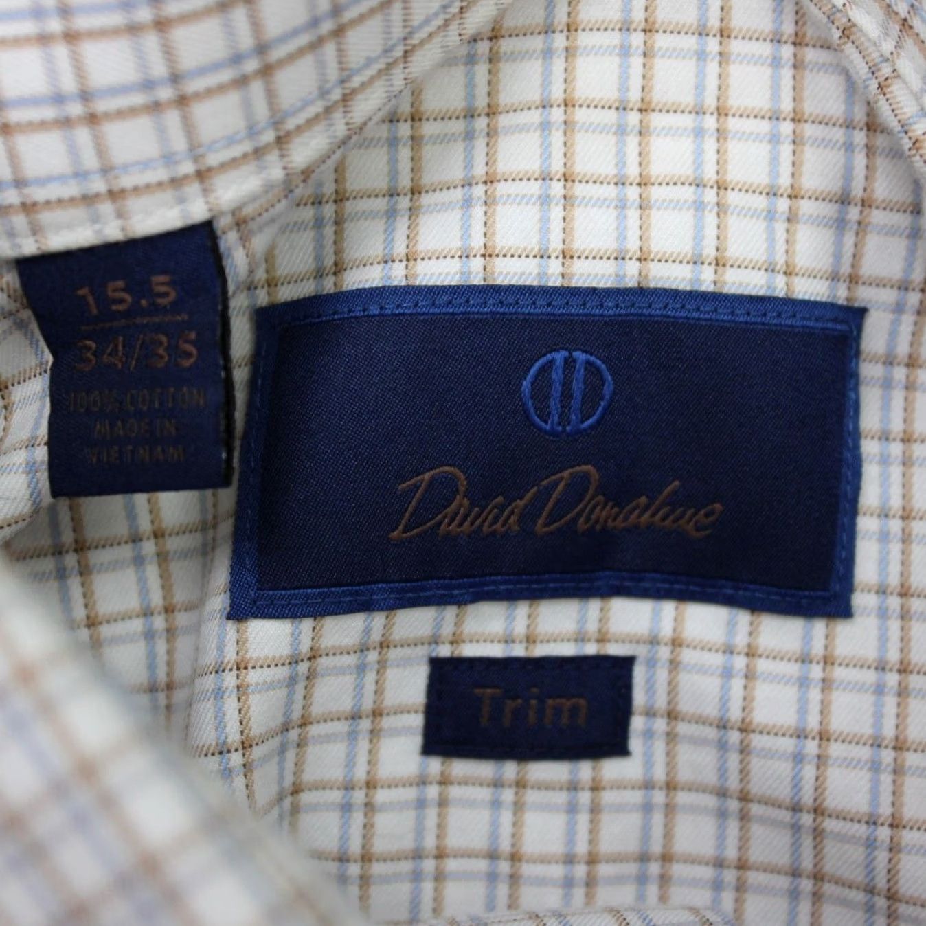 David Donahue David Donahue Shirt Mens 15.5 34/35 Beige/Blue Checkered Trim Fit Long Sleeve Dress Shirt Regular 100% Cotton Button Cuff Mens Size US L / EU 52-54 / 3 - 6 Thumbnail