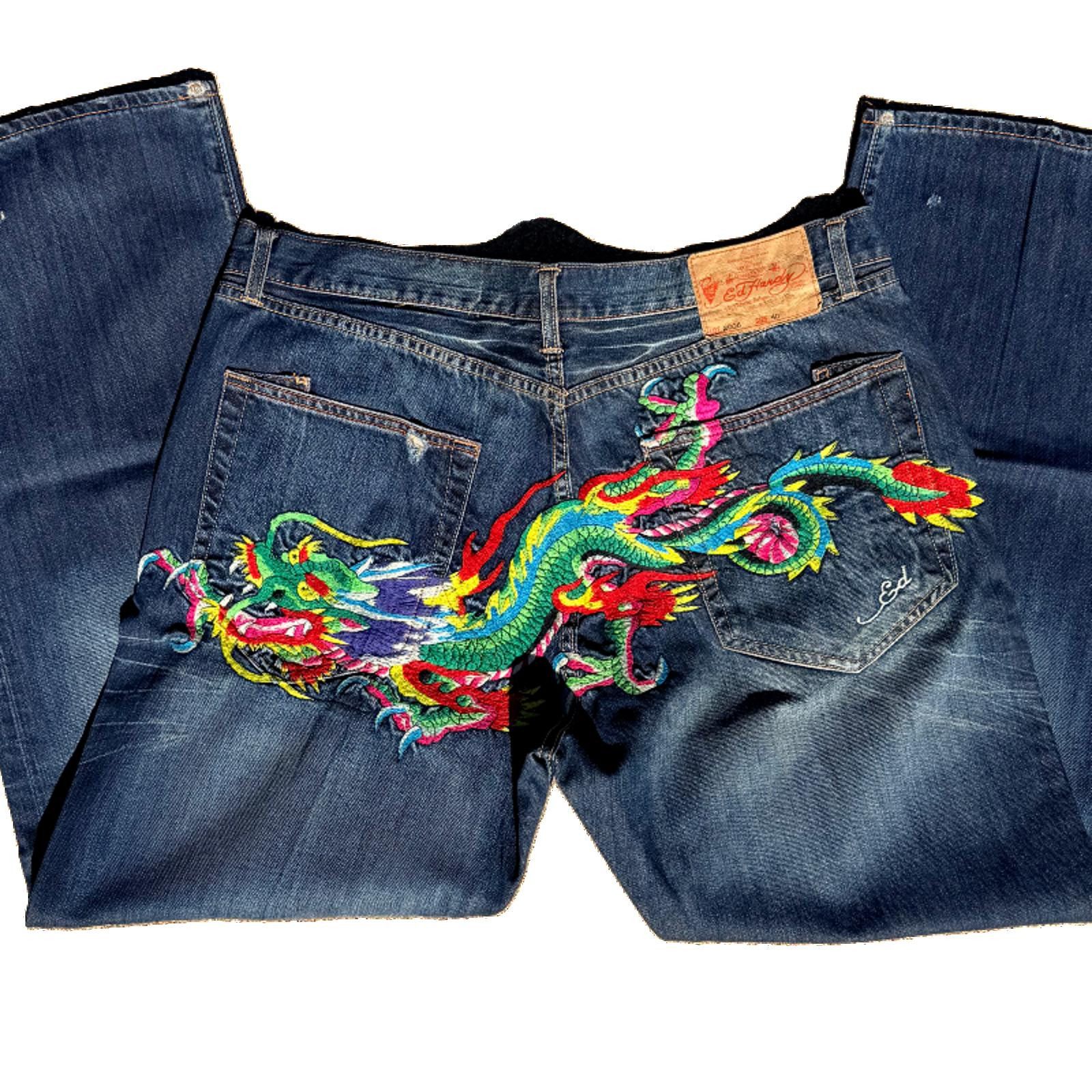 Ed Hardy Ed Hardy “Dragon Back” Embroidered Jeans Y2K 40x34 Size ONE SIZE - 1 Thumbnail
