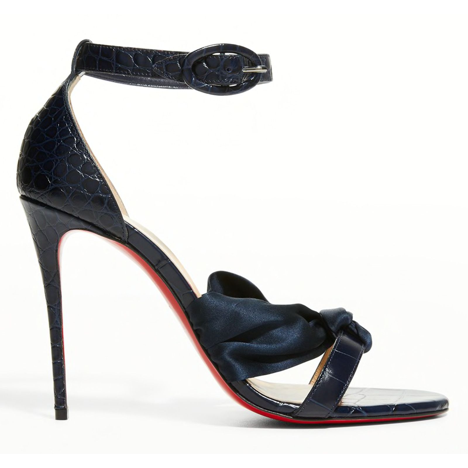 Christian Louboutin Ruban 100 Blue Croc Satin Ankle Strap Sandal Heel Pump 42 Size US 12 / IT 42 - 4 Thumbnail