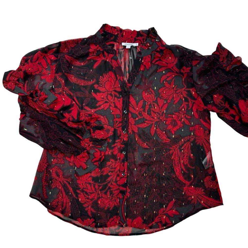 Chicos New Chico's Ruffle Detail Long Sleeve Chiffon Shirt Size 3 Size XL / US 12-14 / IT 48-50 - 6 Thumbnail