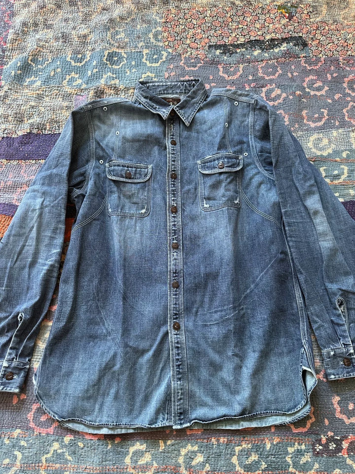 RRL Ralph Lauren RRL Distressed Denim Shirt Size US M / EU 48-50 / 2 - 1 Thumbnail