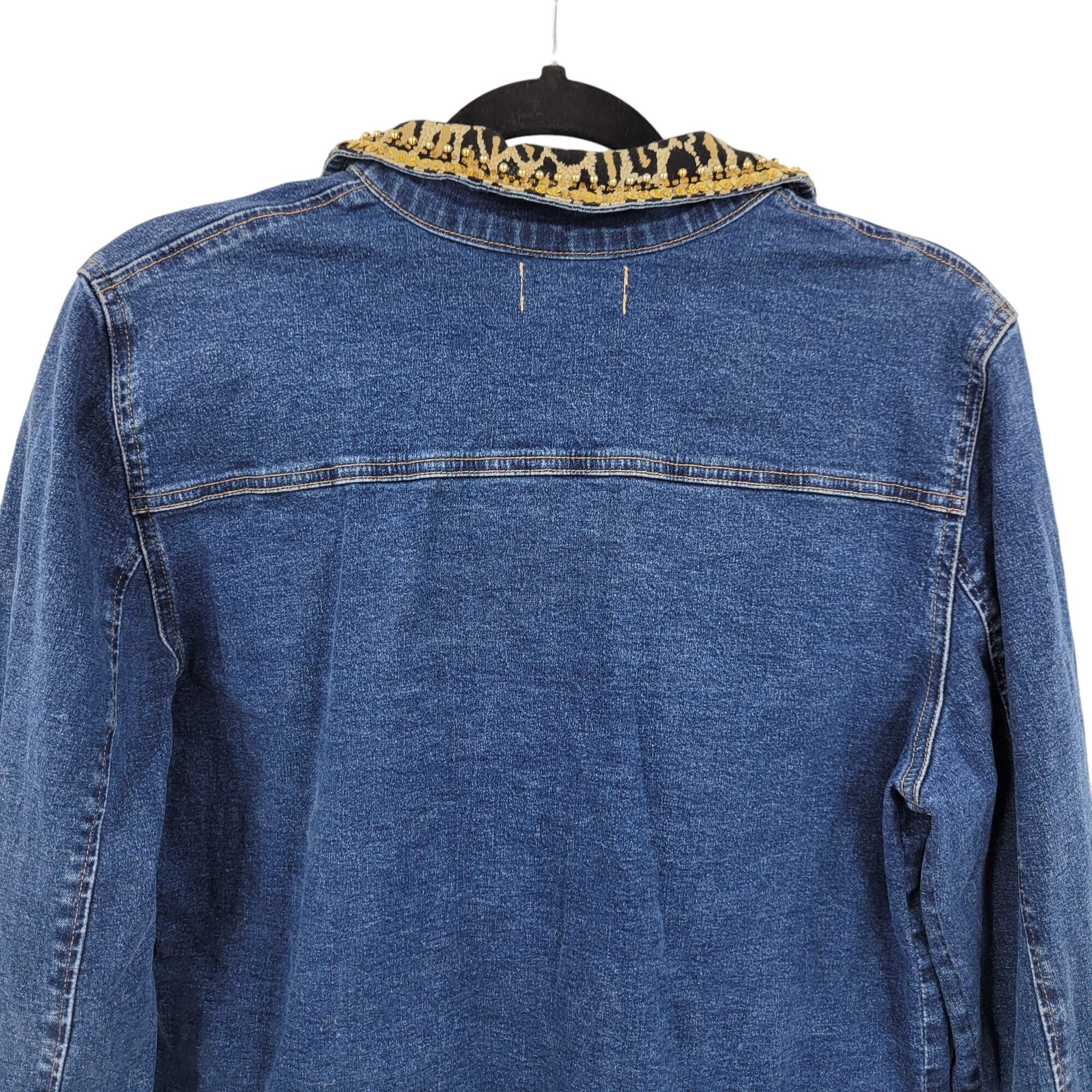Vintage Vintage Mob Wife Denim Trucker Jacket M Leopard Gold Beaded Size M / US 6-8 / IT 42-44 - 9 Thumbnail