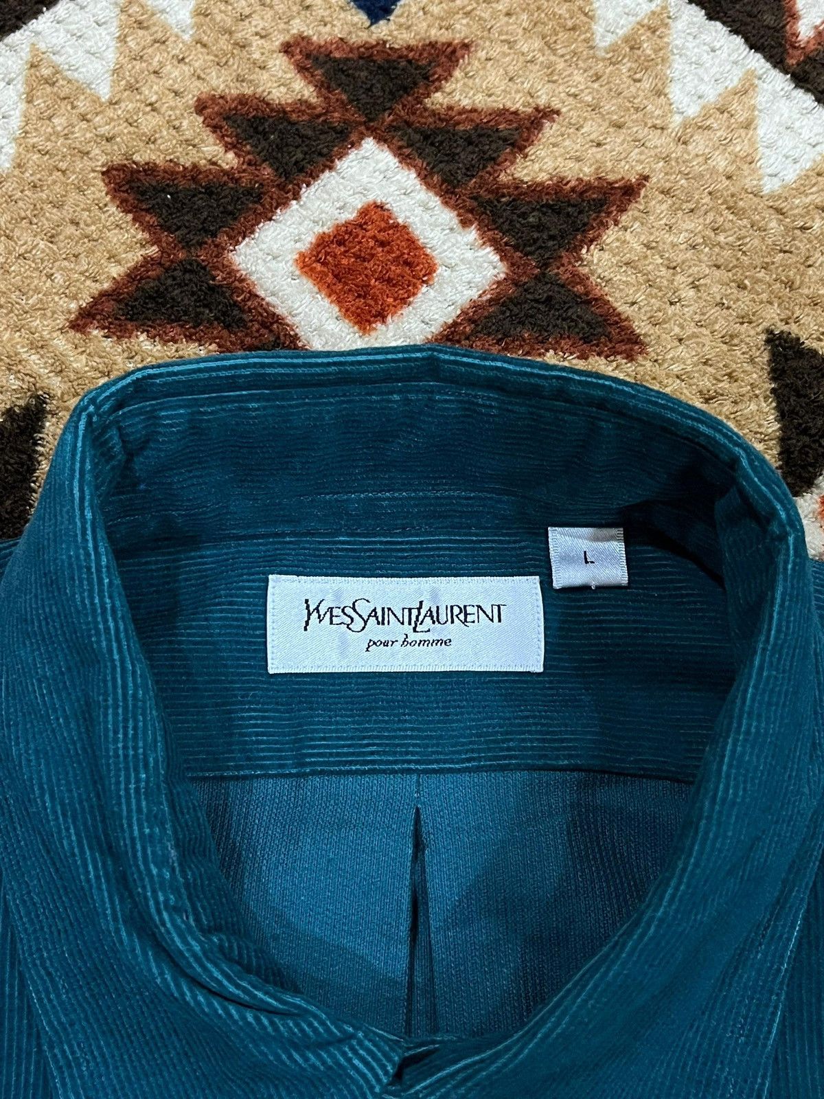 Yves Saint Laurent YSL Dark Green Corduroy Button Shirt Size US L / EU 52-54 / 3 - 3 Thumbnail