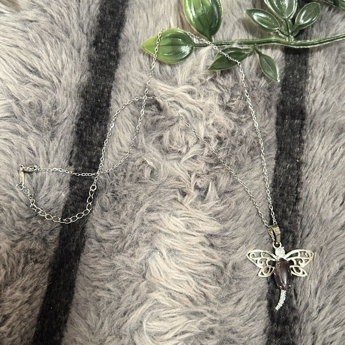 Handmade Marquis amethyst stone dragonfly pendant on chain necklace Size ONE SIZE - 8 Thumbnail