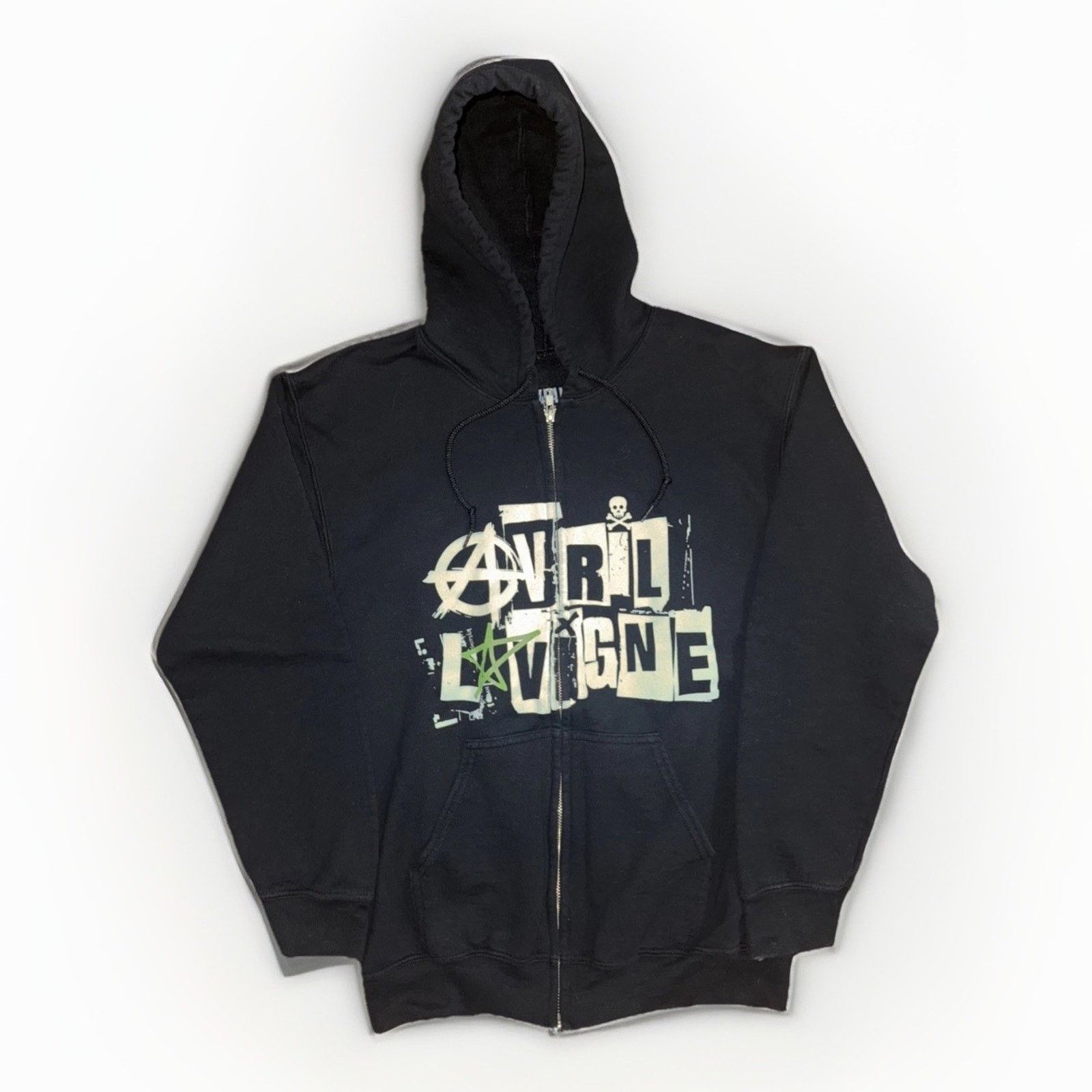 Vintage Avril Lavigne Full Zip Hoodie Black S Emo Punk Y2K