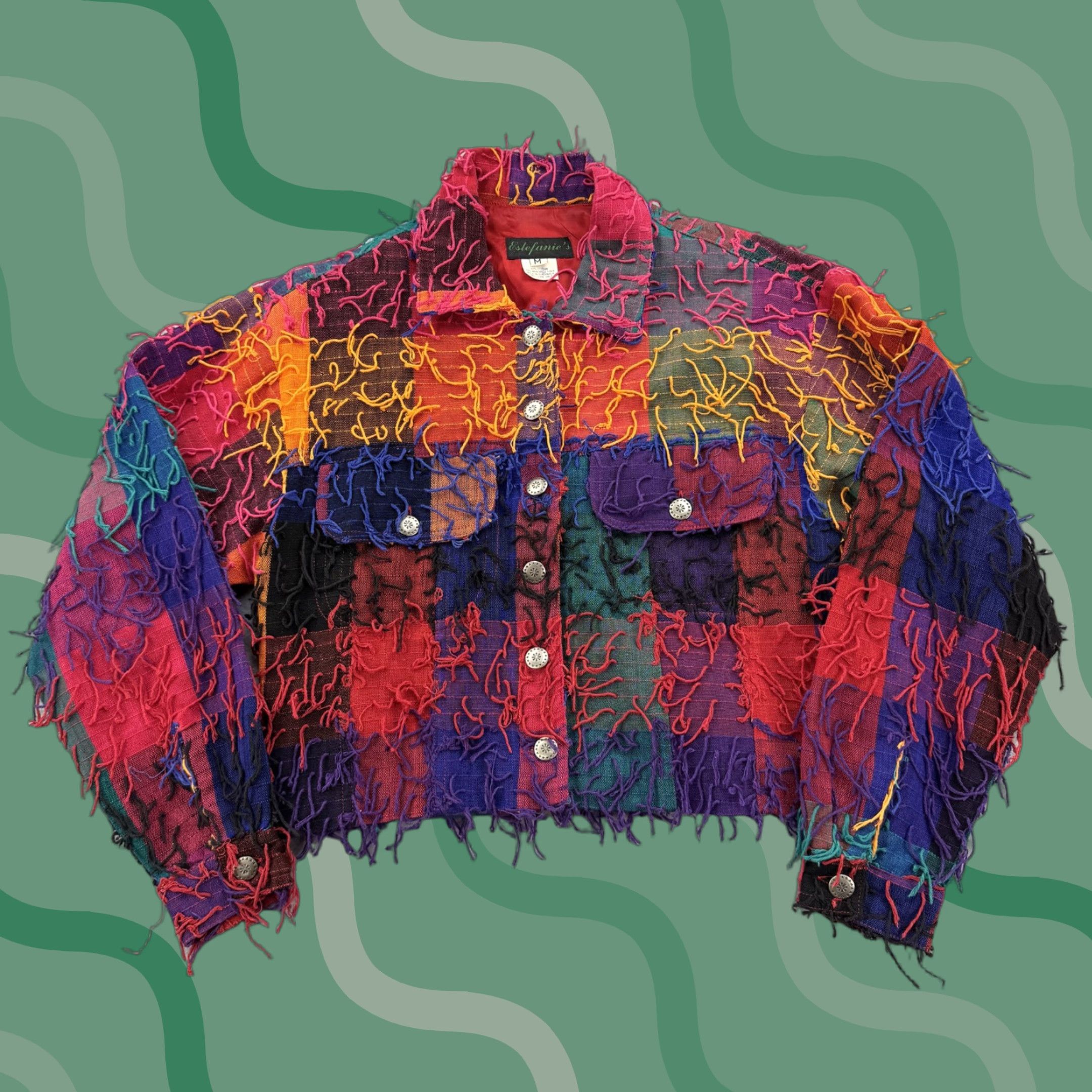 Vintage VINTAGE Estefanie’s Jacket Womens M Patchwork Textured Fringe Boho Guatemala Artisa Size M / US 6-8 / IT 42-44 - 1 Thumbnail