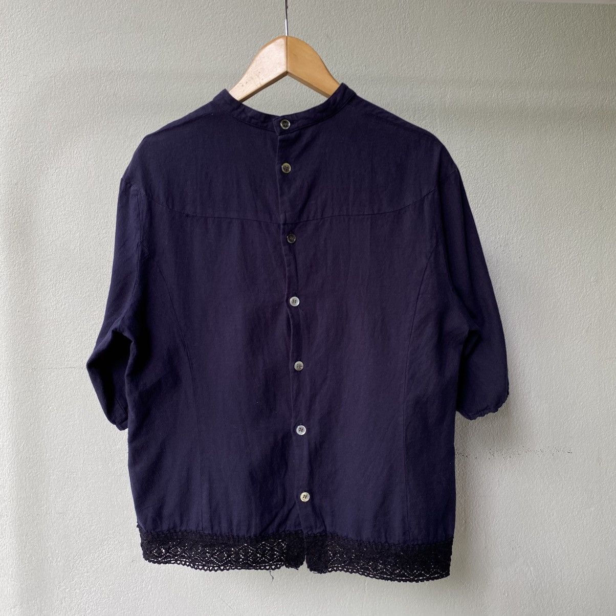 Issey Miyake I.S. Dark Navy Back Button Blouse with Lace Hem Size M / US 6-8 / IT 42-44 - 8 Thumbnail