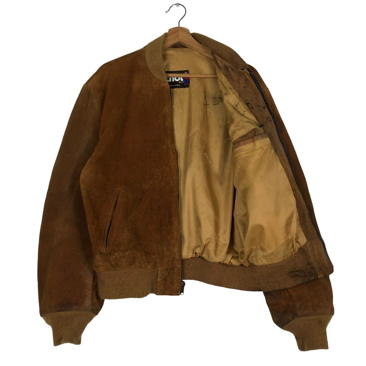 Schott 🔥VINTAGE SUEDE LEATHER JACKET FLY SCHOTT MADE IN USA Size US M / EU 48-50 / 2 - 11 Thumbnail