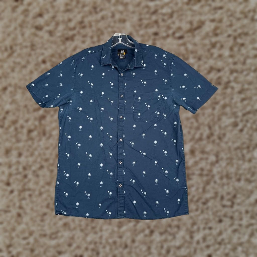 H&M H&M Shirt Men Medium Blue Palm Tree 100% Cotton Short Sleeve Hawaiian READ Size US M / EU 48-50 / 2 - 1 Thumbnail