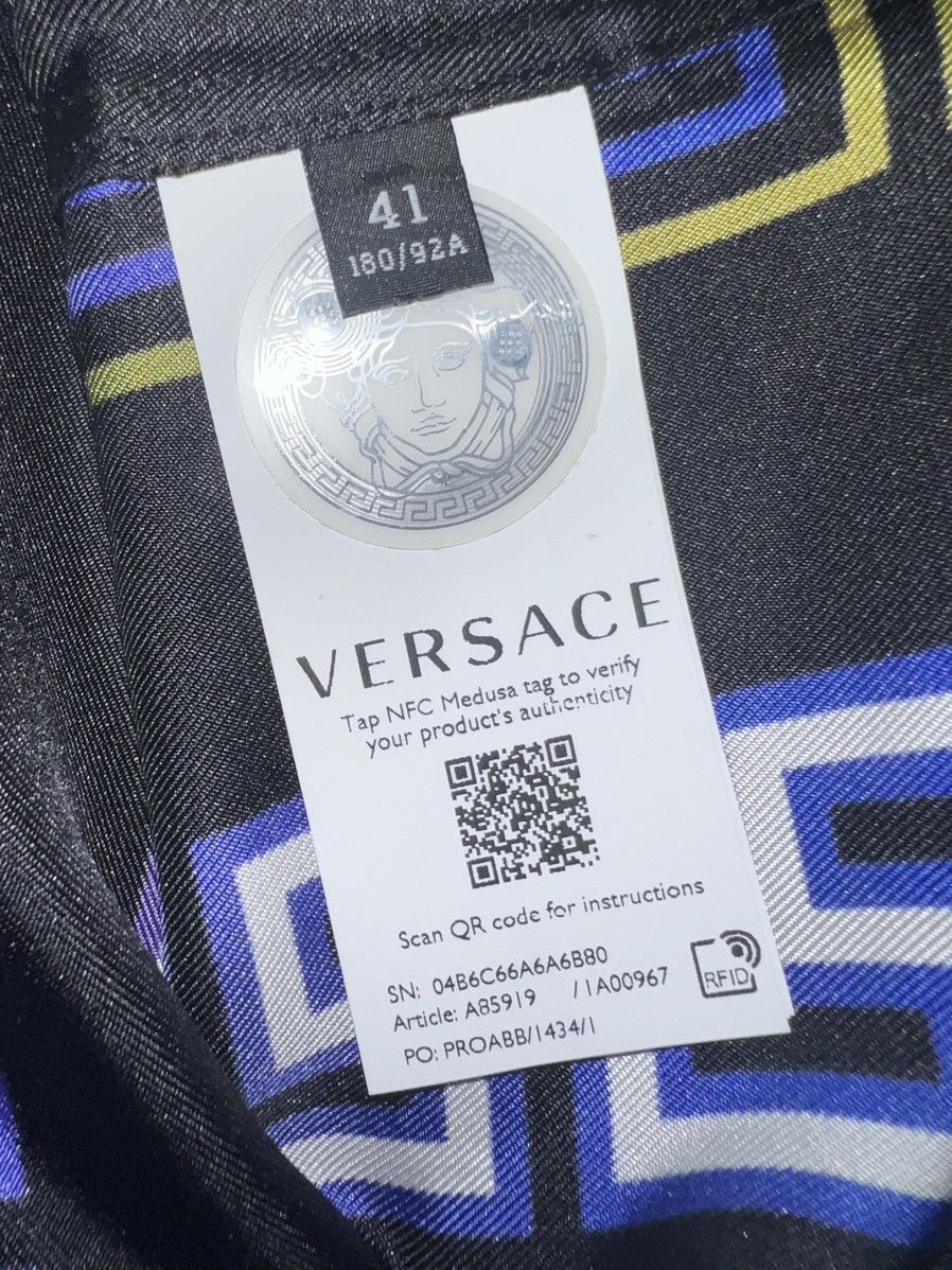 Versace Versace Men's Black Greca Neon-print Silk Shirt Size US XL / EU 56 / 4 - 5 Thumbnail