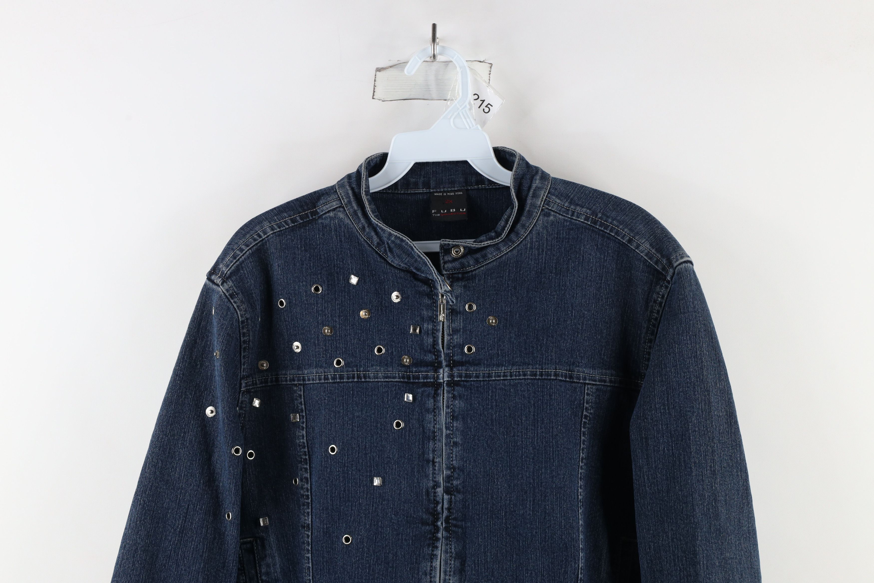 Fubu × Vintage Vintage FUBU Jeweled Studded Stretch Denim Trucker Jacket Size XXL / US 16-18 / IT 52-54 - 2 Thumbnail