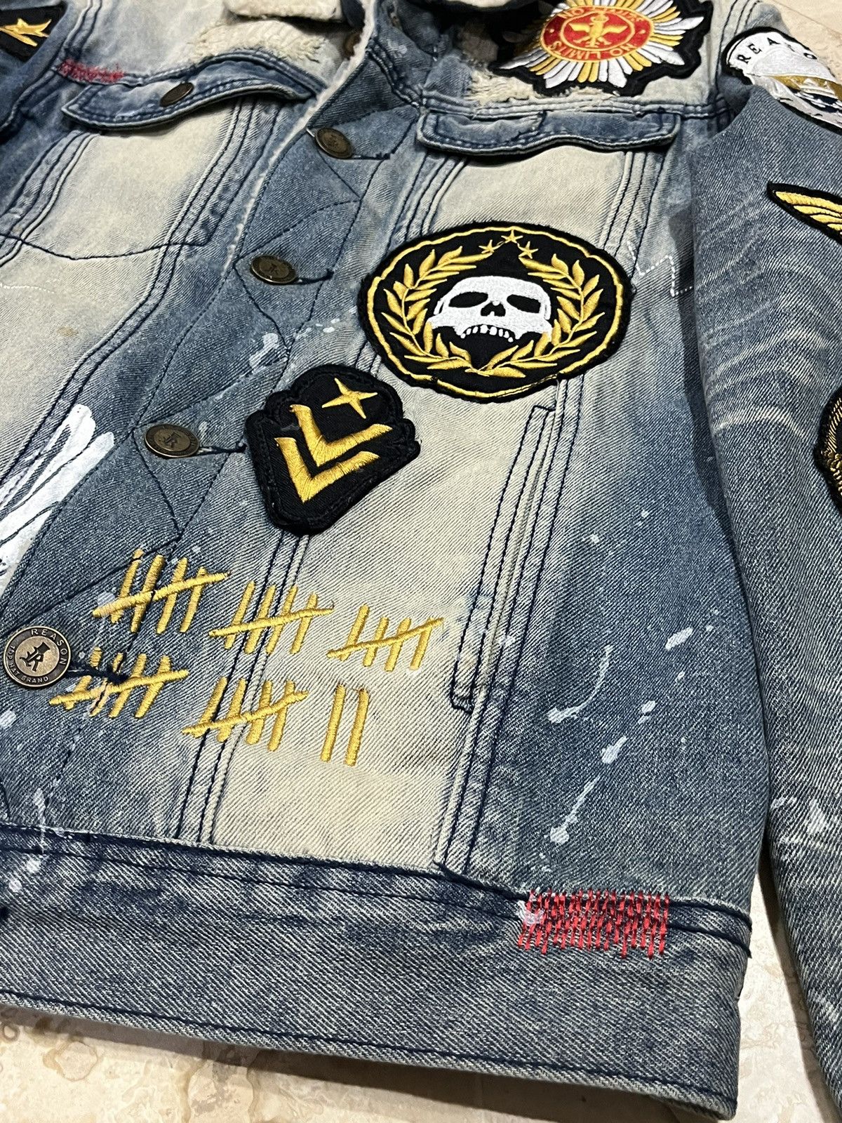Reason CRAZY Y2K Reason Patched Distressed Denim Jacket Size US S / EU 44-46 / 1 - 5 Thumbnail