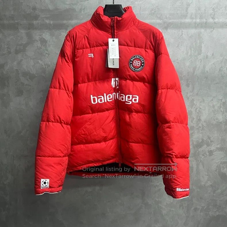 Balenciaga Balenciaga Red Soccer Print Pattern Logo Down Jacket Size US S / EU 44-46 / 1 - 1 Thumbnail