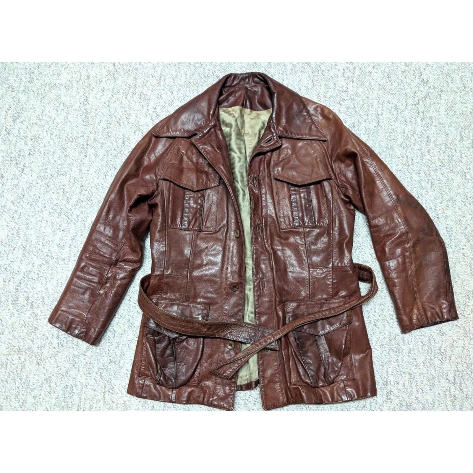 Vintage VINTAGE 1950s HORSEHIDE brown leather BELTED jacket coat 38 MOTORCYCLE norfolk Mens Size US S / EU 44-46 / 1 - 5 Thumbnail