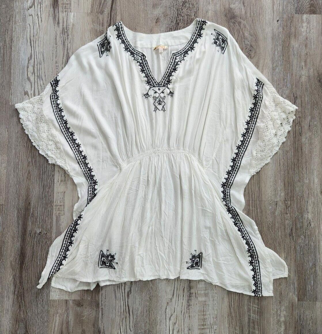 Designer Rise And Bloom Beach Cover Up Medium White Black Embroidered Size M / US 6-8 / IT 42-44 - 7 Thumbnail
