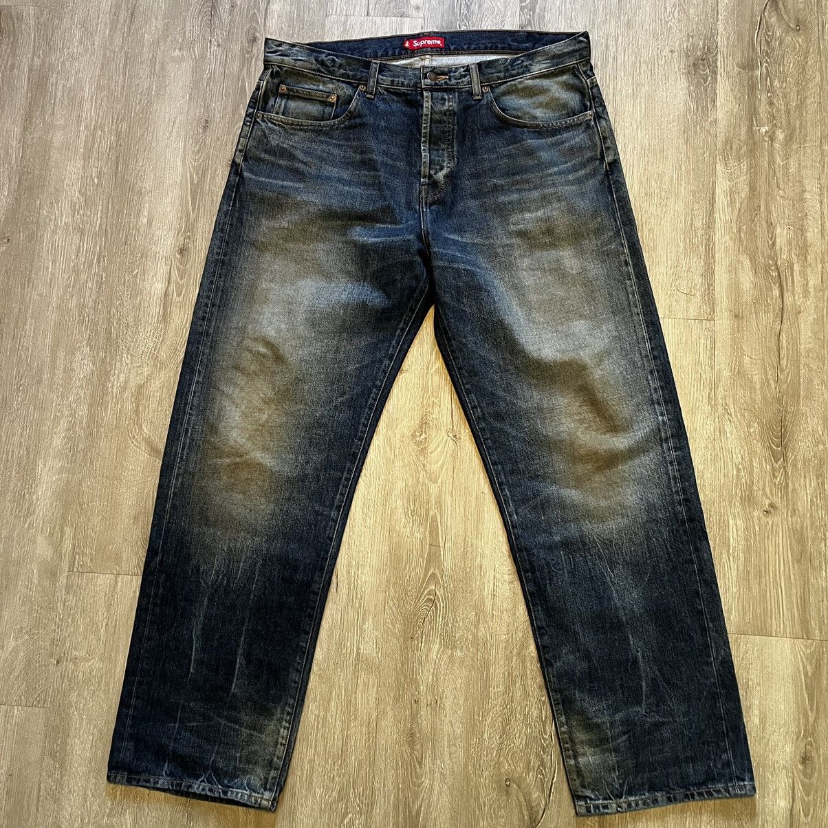 Supreme Supreme Distressed Loose Fit Japanese Selvedge Denim Supreme Supreme Distressed Loose Fit Japanese Selvedge Denim
