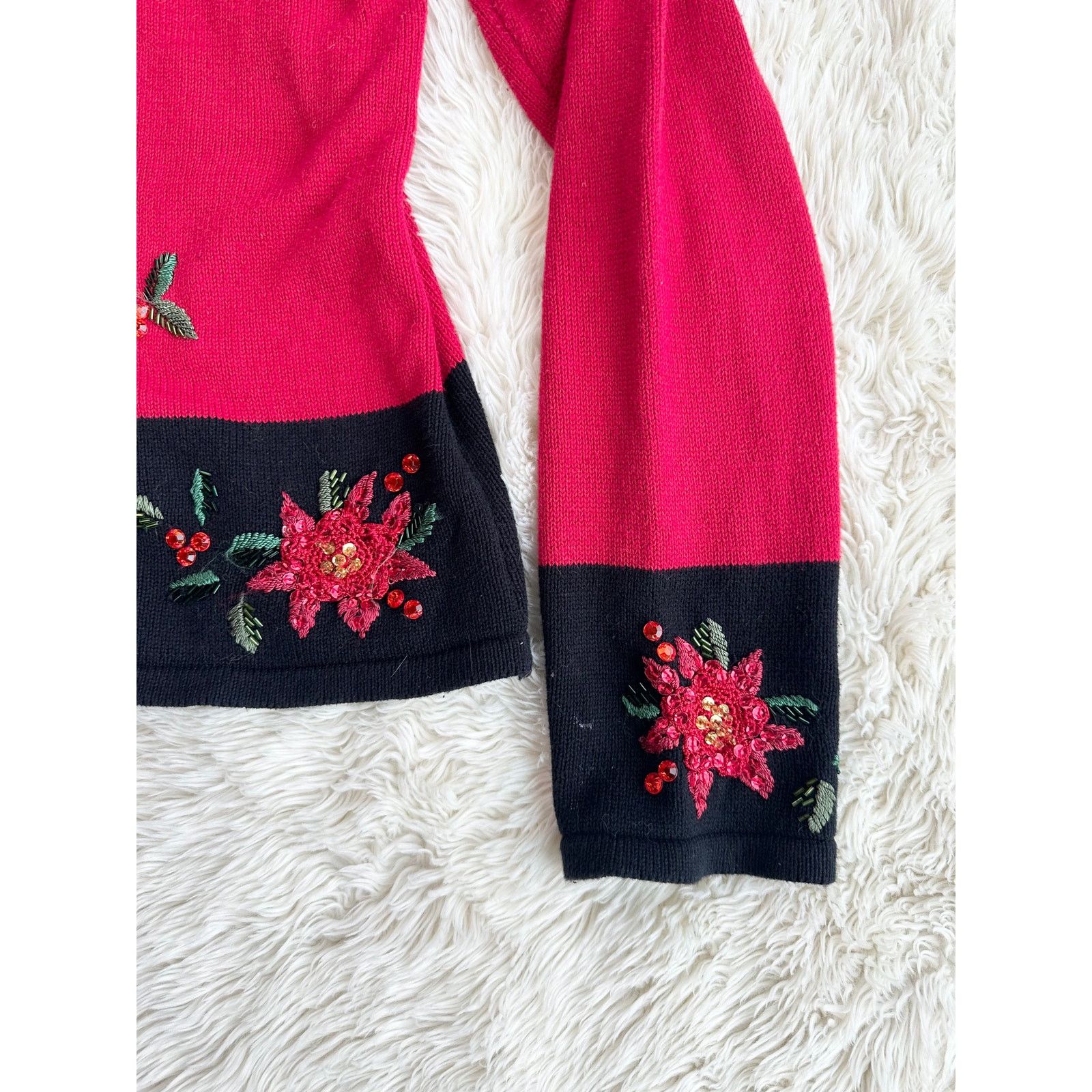Serengeti Y2K Red Poinsettia Zip Holiday Christmas Cardigan XL Size XL / US 12-14 / IT 48-50 - 4 Thumbnail