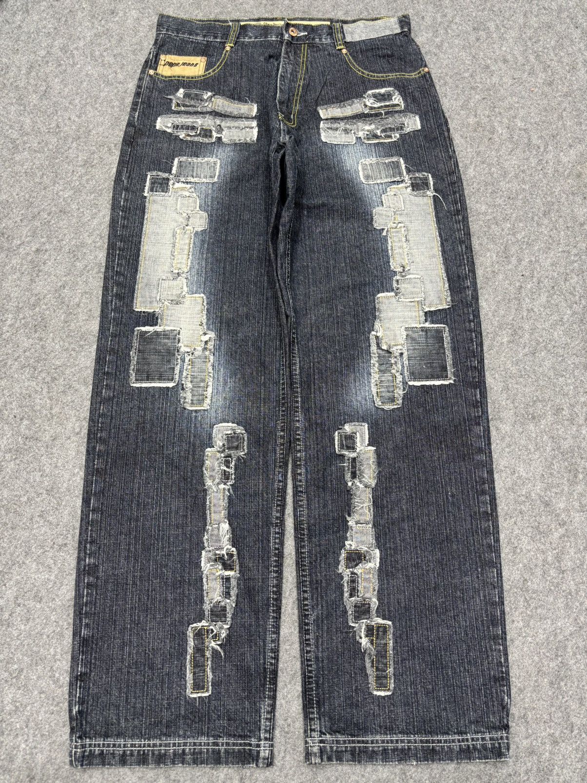 Japanese Brand 💥Baggy Patchwork💥Sick Rapper Pepe Patchwork Denim F687 Size US 35 - 22 Thumbnail