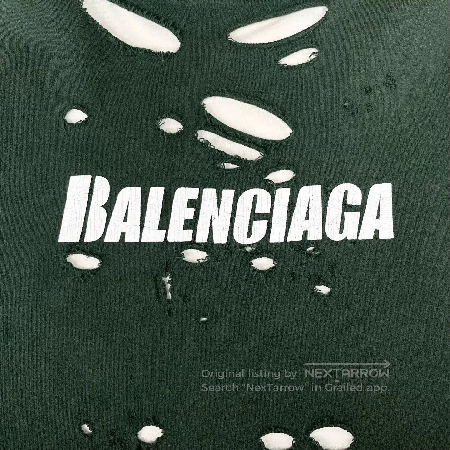 Balenciaga Balenciaga White Green Distressed Logo Hoodie. Size US M / EU 48-50 / 2 - 5 Thumbnail