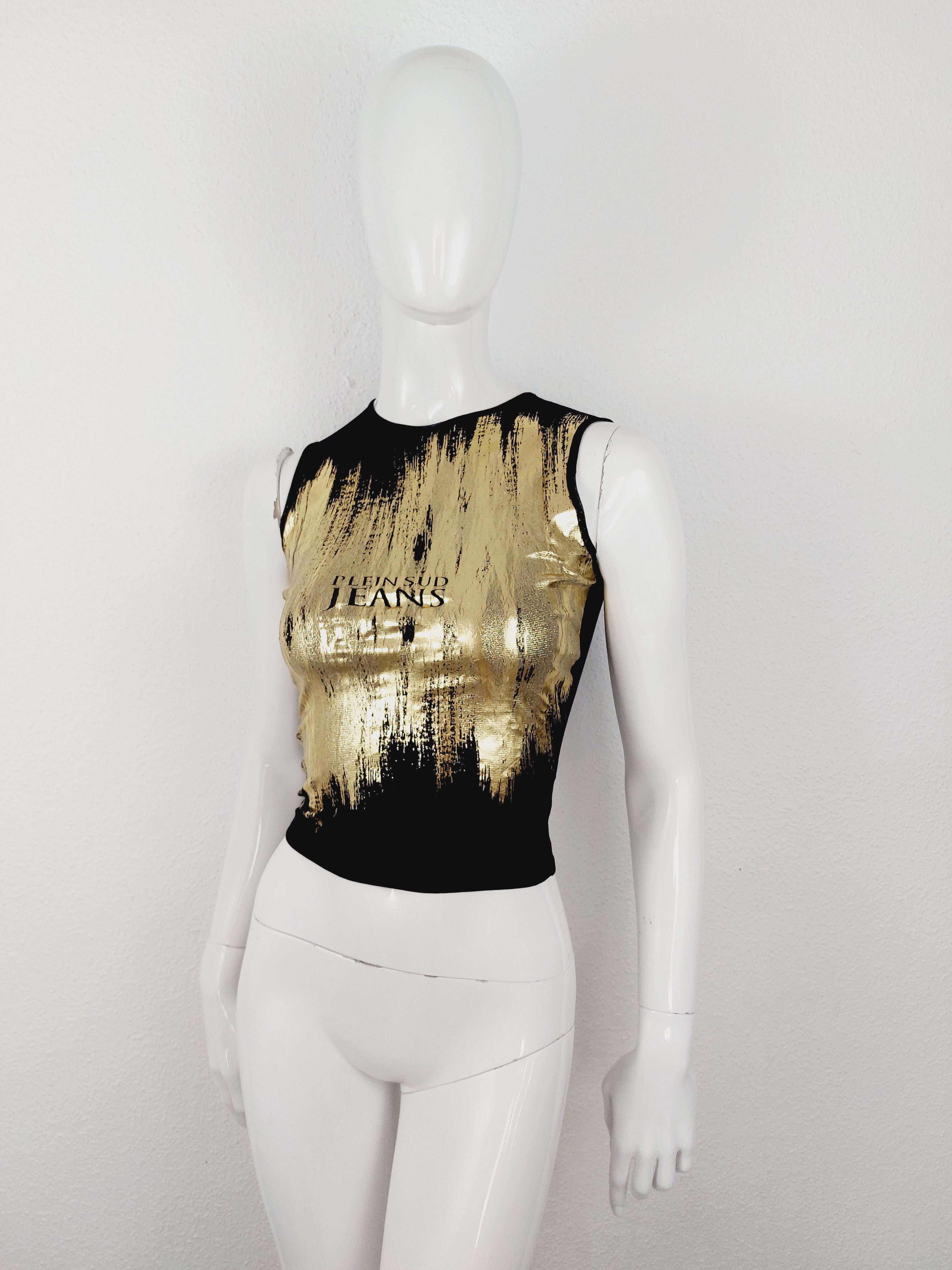 plein sud Plein Sud Gold Black Mesh Graffiti Transparent Tank Top Size S / US 4 / IT 40 - 2 Thumbnail