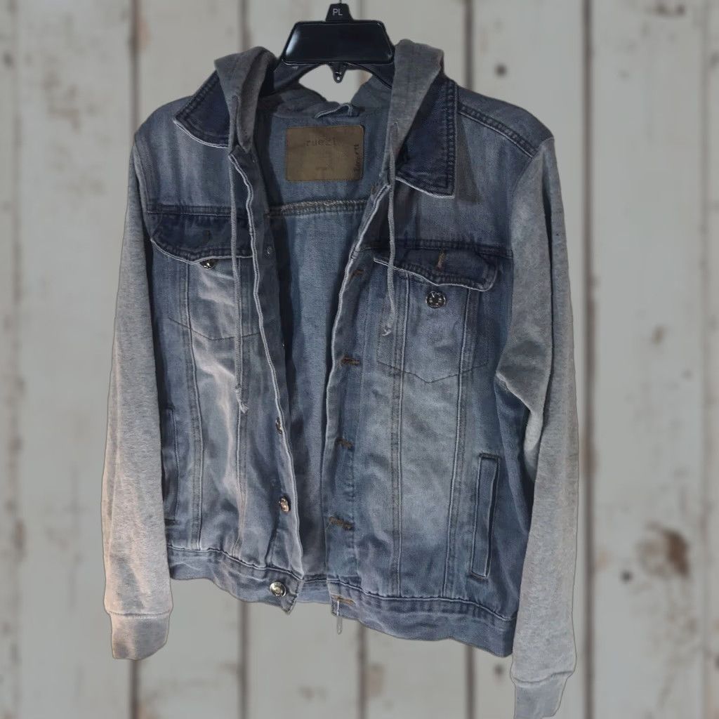 Vintage Rue 21 Jacket Shirt Womens Denim Button-Up Hoodie Jacket S Blue/Gray 2010s Relaxed Fit Womens Size S Size S / US 4 / IT 40 - 1 Thumbnail