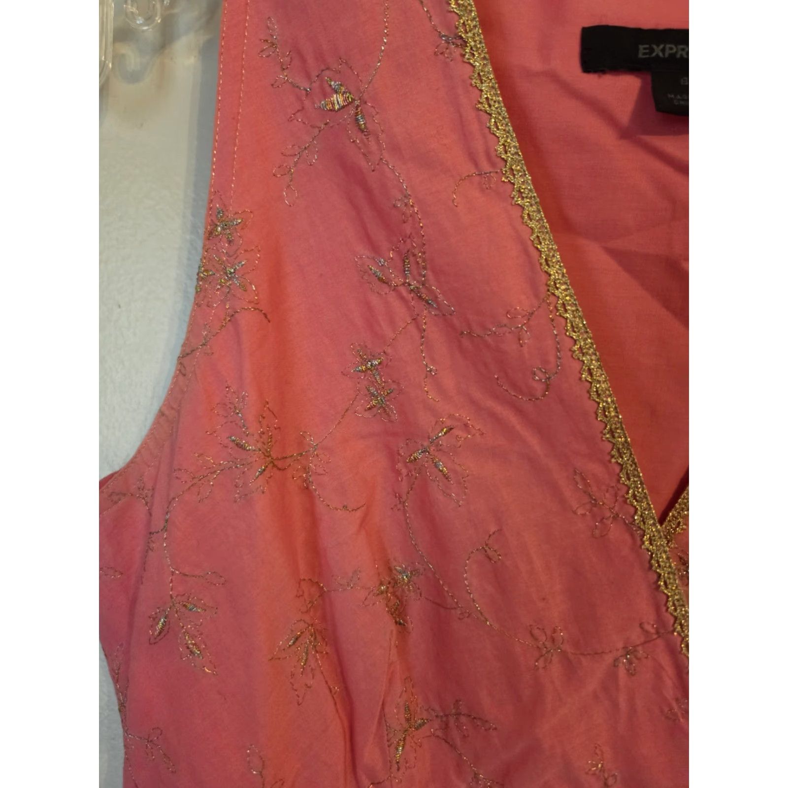 Express Express Dress Pink A-Line Women's 4 V-Neck Sleeveless Embroidered Knee Length Floral Size S / US 4 / IT 40 - 4 Thumbnail