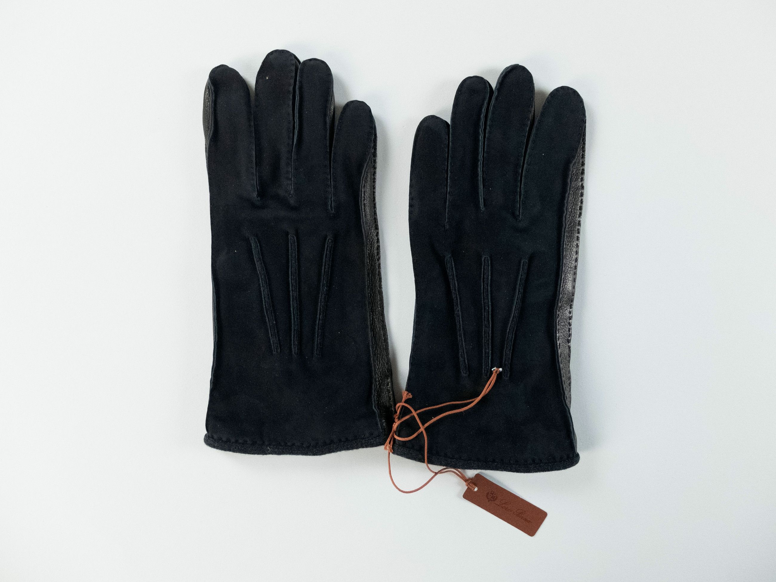 LORO PIANA navy blue suede leather & baby cashmere gloves
