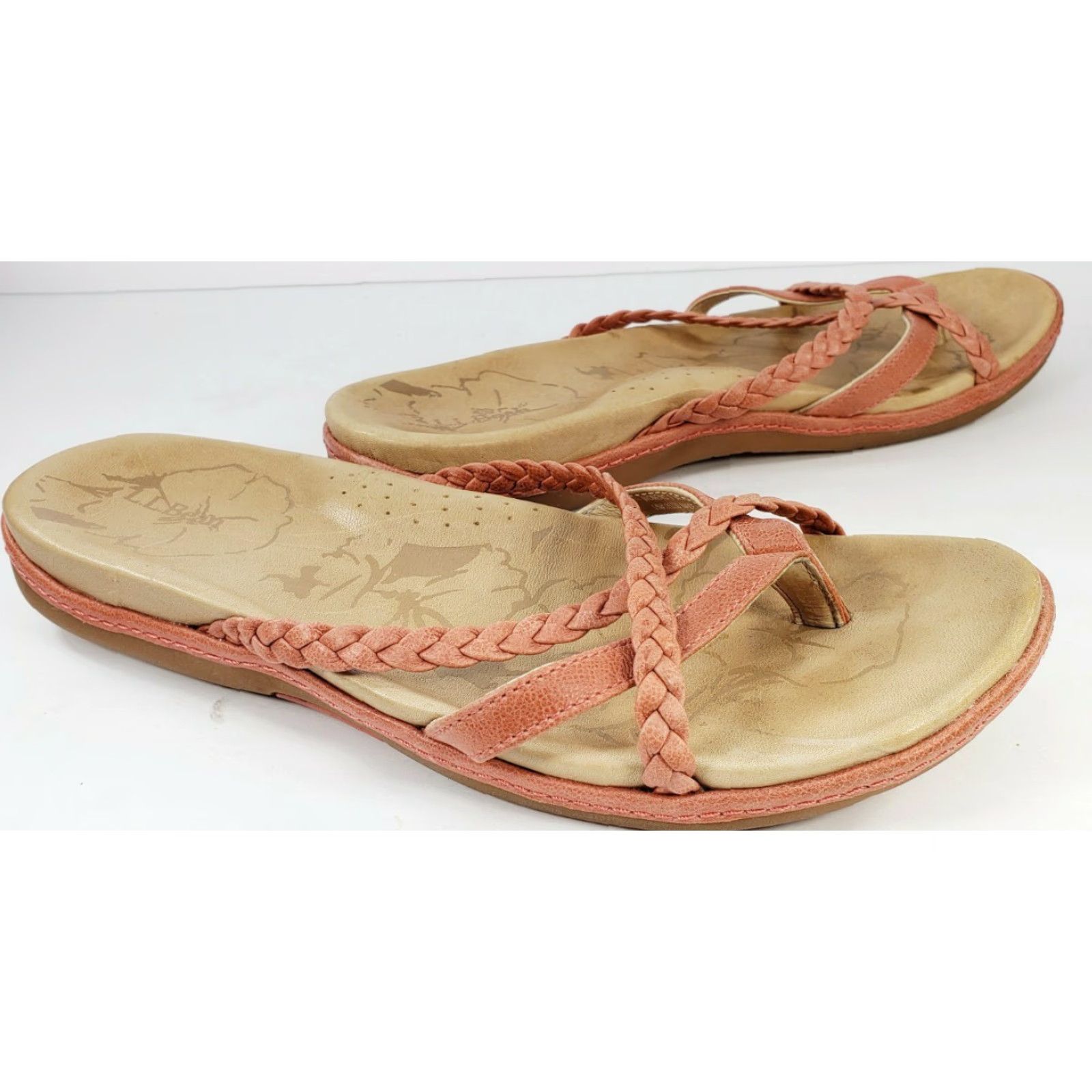 Vintage L.L. Bean Women’s Slip On Thong Sandals Salmon Leather Straps Size 9M Size US 10 / IT 40 - 5 Thumbnail