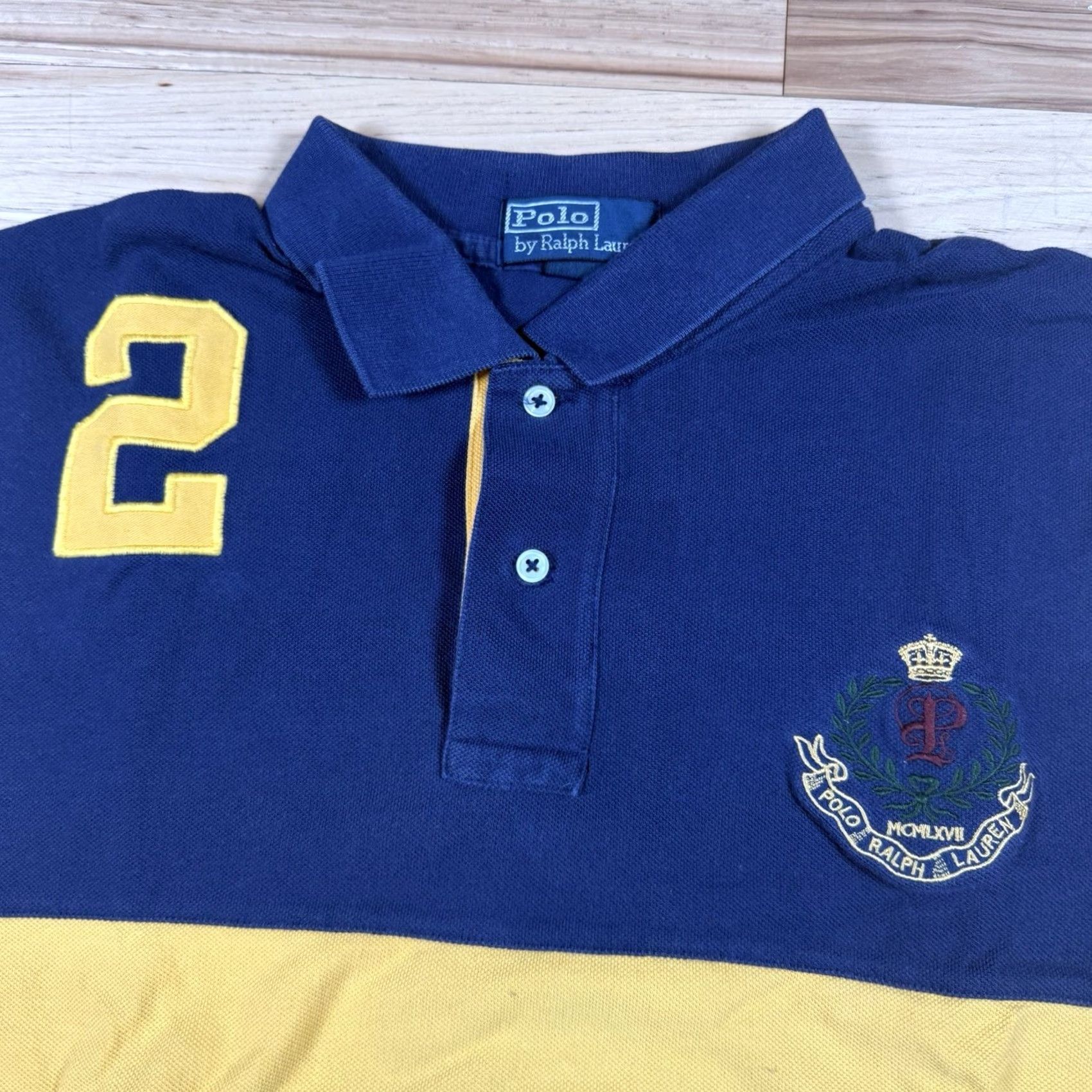 Polo Ralph Lauren VINTAGE Polo Ralph Lauren Rugby Shirt Mens XL Crown Crest Yellow Blue Stripe Short Sleeve Cotton USA Striped Rugby Shirt Mens XL Blue Size US XL / EU 56 / 4 - 3 Thumbnail