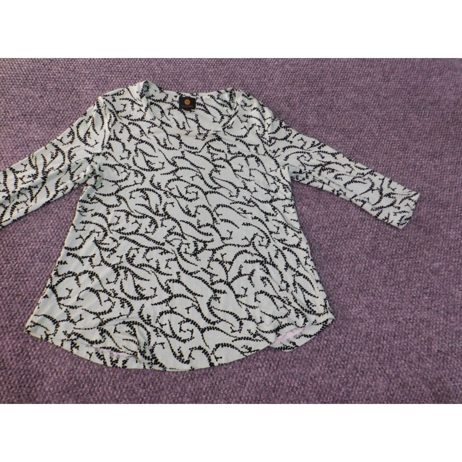 JM Collection JM Collection Blouse Shirt Women's Medium Green Floral Knit Rayon Spandex Round Neck Long Sleeve Pullover Casual Regular Vintage No Size M / US 6-8 / IT 42-44 - 2 Thumbnail