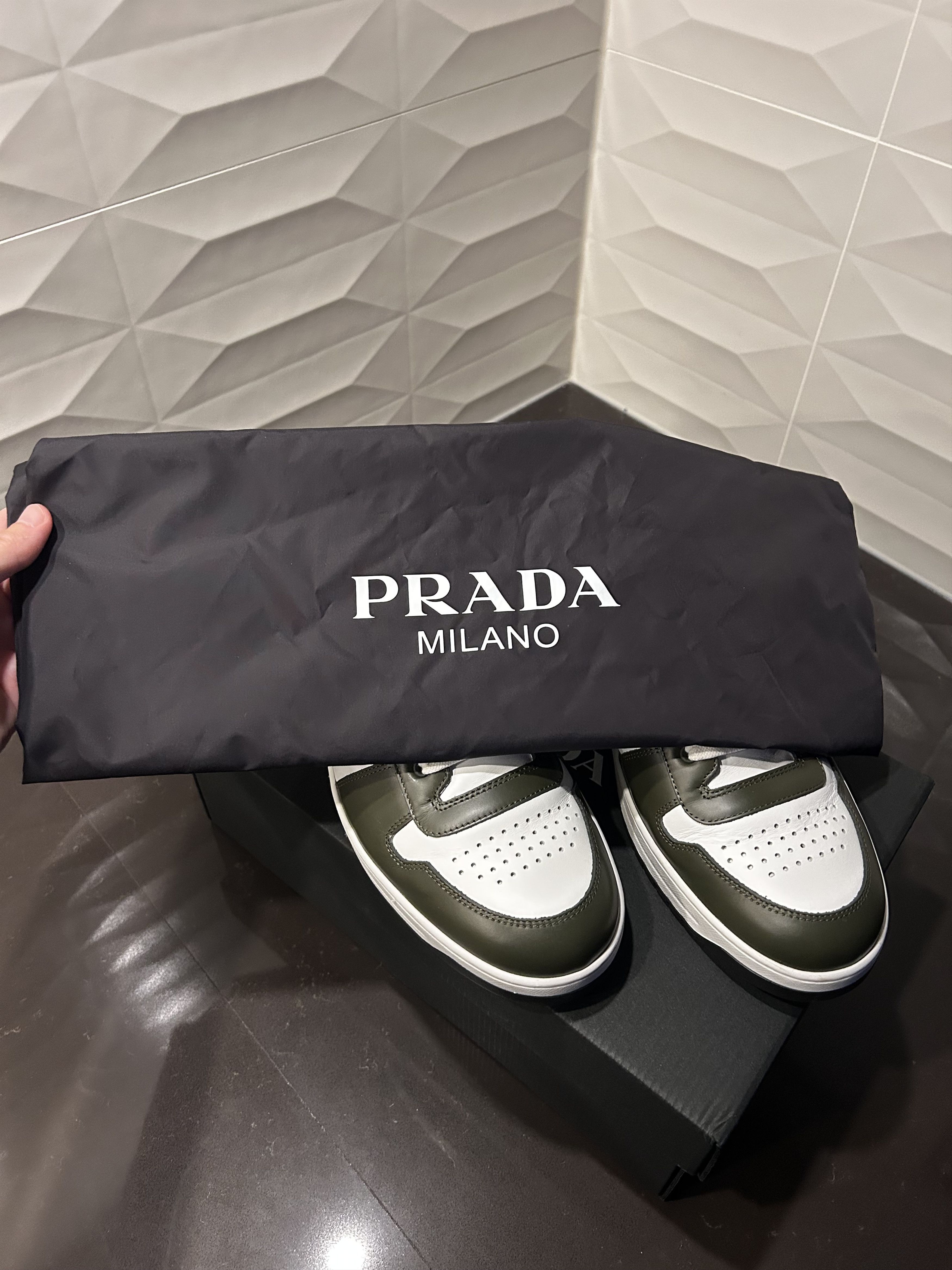 Prada 👟 Prada Downtown Leather Sneakers – Olive Green – Sz 10US Size US 10 / EU 43 - 20 Thumbnail