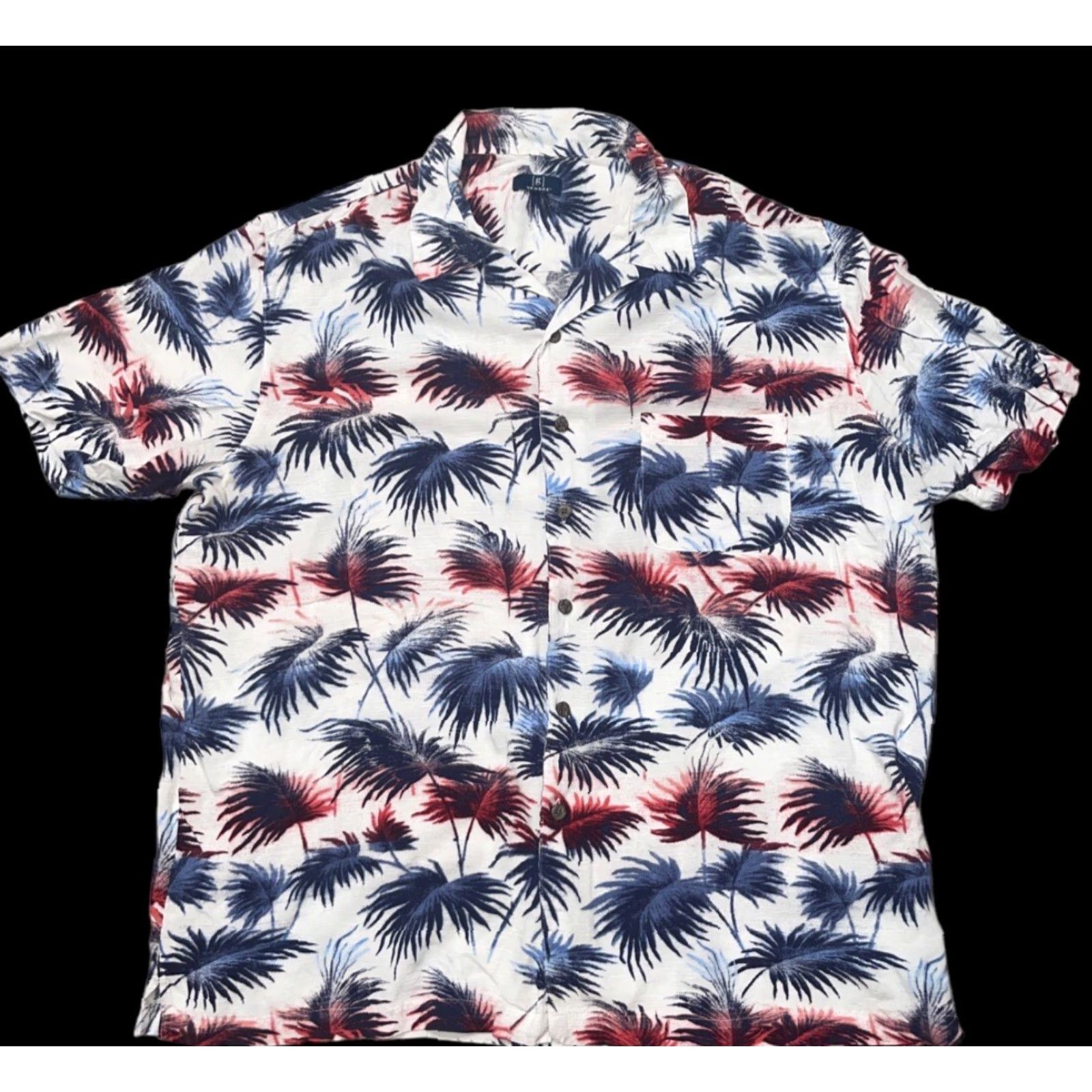 George George Hawaiian Shirt Button-Up Short Sleeve Palm Leaf 100% Rayon Island Floral White Blue Red XL Men’s Pocket Size US XL / EU 56 / 4 - 2 Thumbnail
