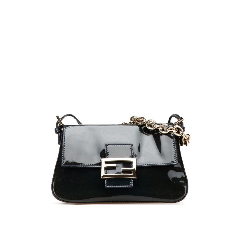 Fendi Fendi Mamma Baguette Patent Leather Shoulder Bag Enamel Shoulder Bag 8Br180 in Black, Women's
