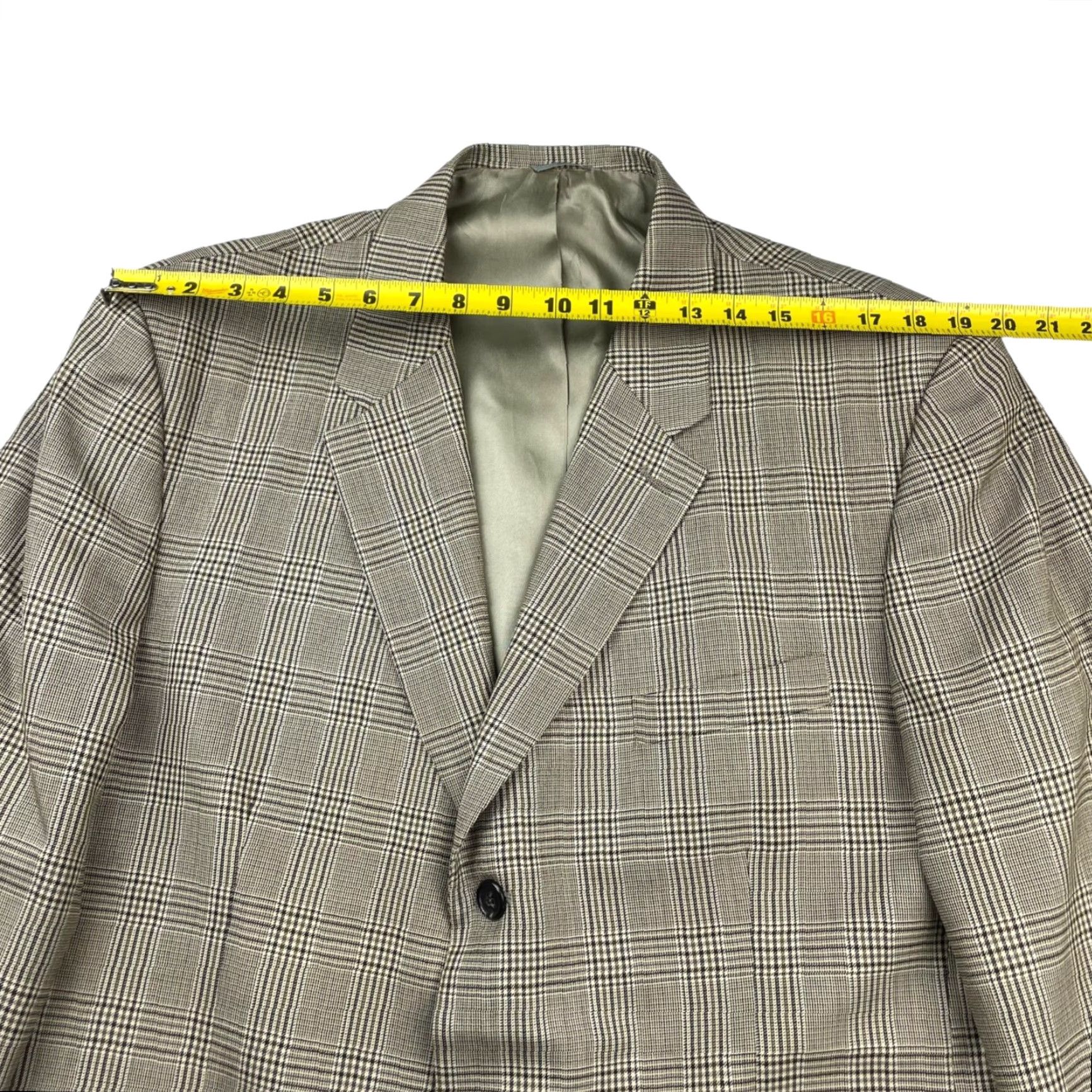 J.Crew VINTAGE/J.Crew Men’s 100% Wool Blazer/Jacket Beige Green Navy Plaid 44L USA Long Navy Notch Lapel 3-Button Regular Mens Size 44R - 7 Thumbnail