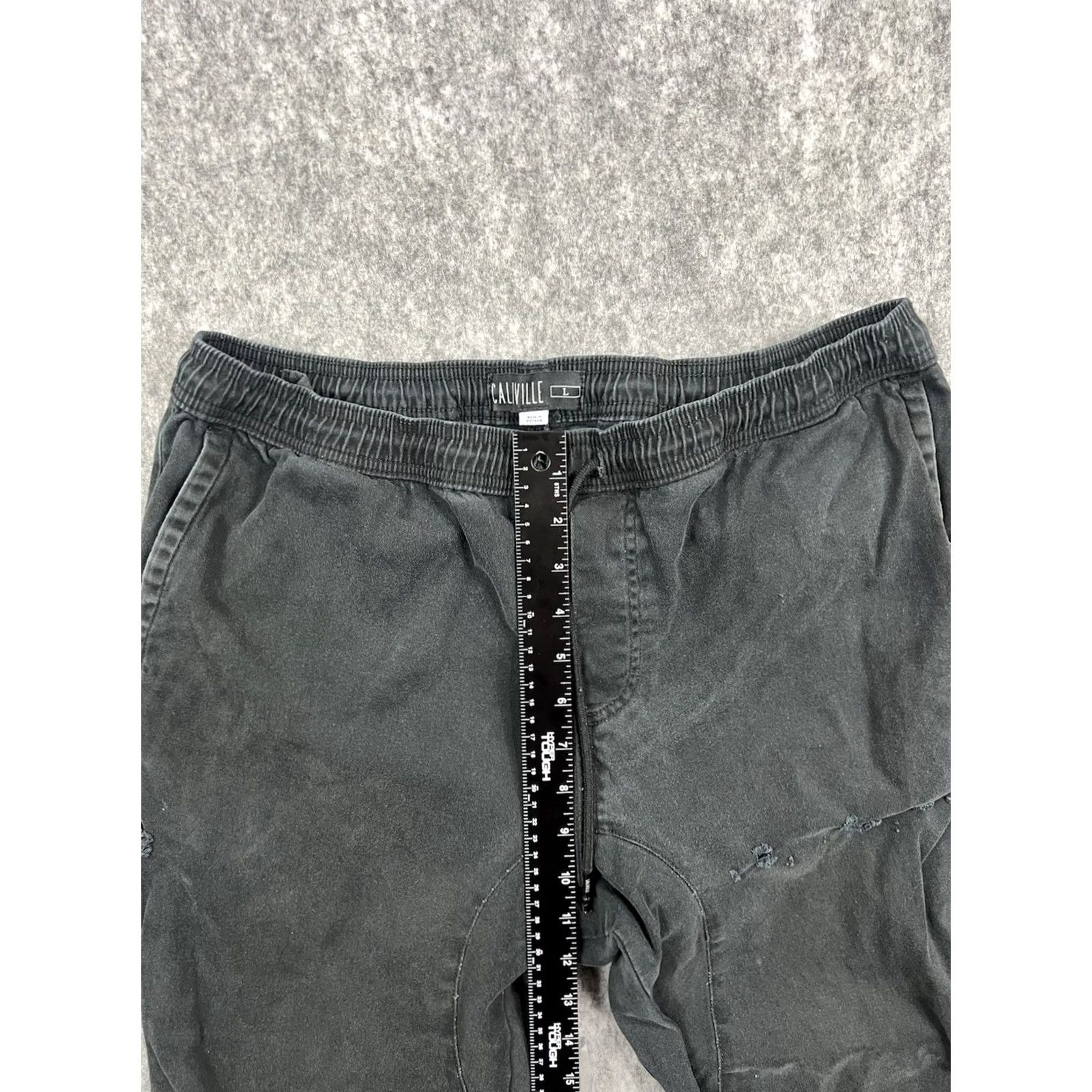 Vintage Caliville Mens Large Black Lightweight Distressed Joggers Outdoor Activewear Athletic Zip Pocket Pockets Elastic Waist 27in Inseam — Size L Mens Size US 33 - 3 Thumbnail