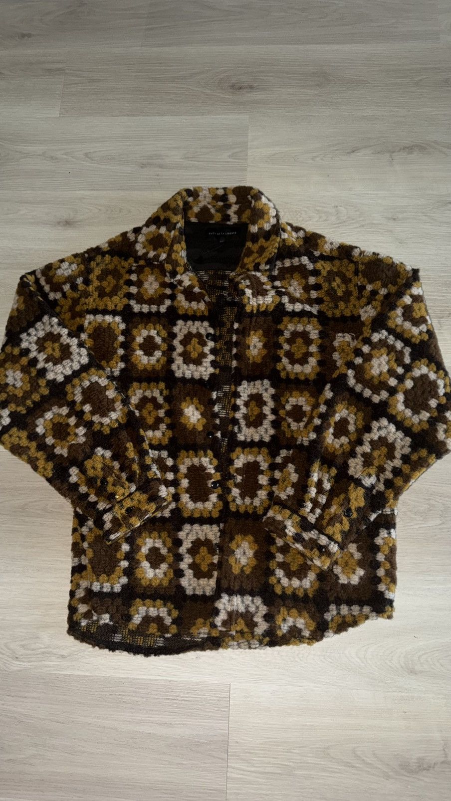 Cout de la Liberte Coût De La Liberté XL Brown Cream Gold Geometric Knit Jacket Size US XL / EU 56 / 4 - 3 Thumbnail