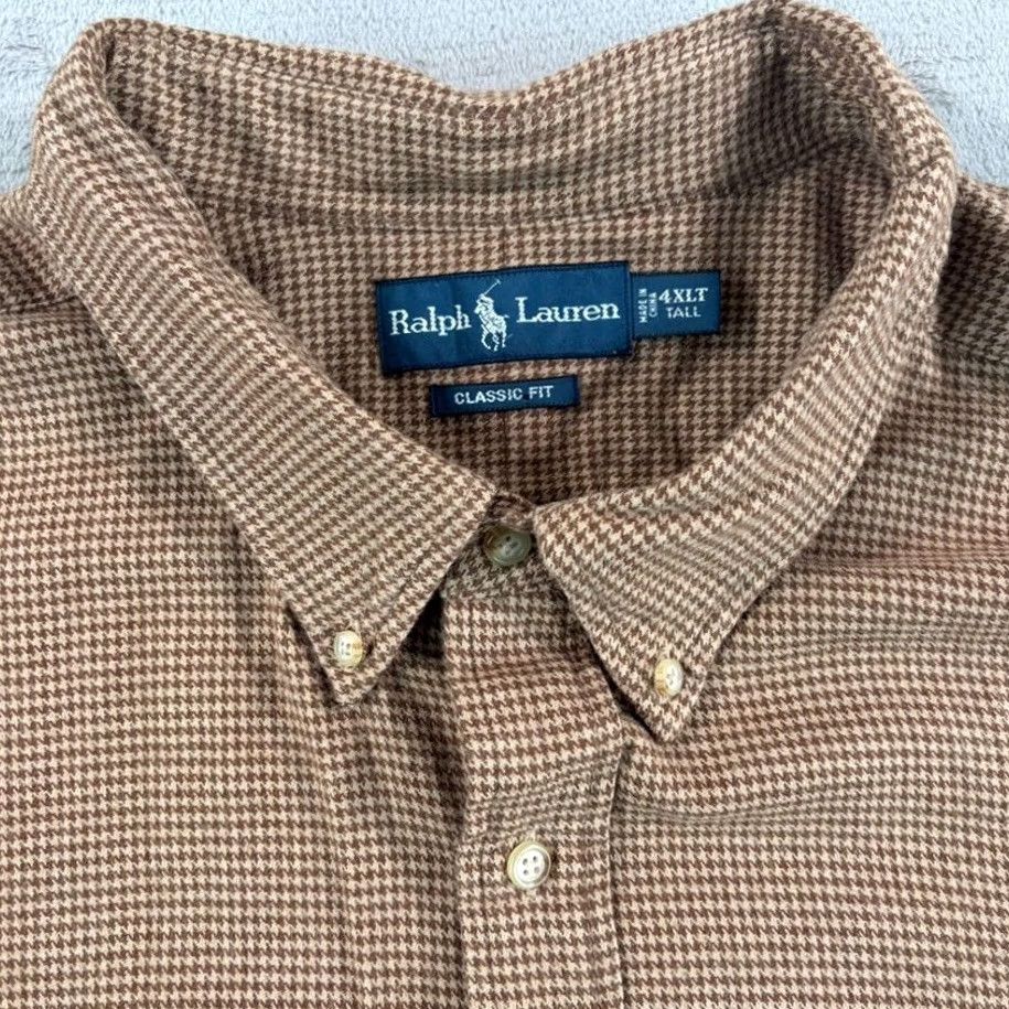 Polo Ralph Lauren Polo Ralph Lauren Shirt Men 4XLT Tall Brown Houndstooth Classic Fit Pony Prep Size US XXL / EU 58 / 5 - 3 Thumbnail
