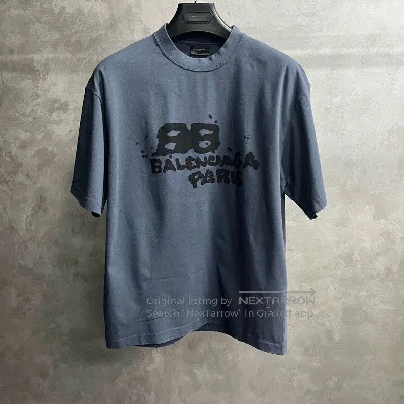 Balenciaga Balenciaga Washed Blue Logo Print T-shirt. Size US XS / EU 42 / 0 - 1 Thumbnail
