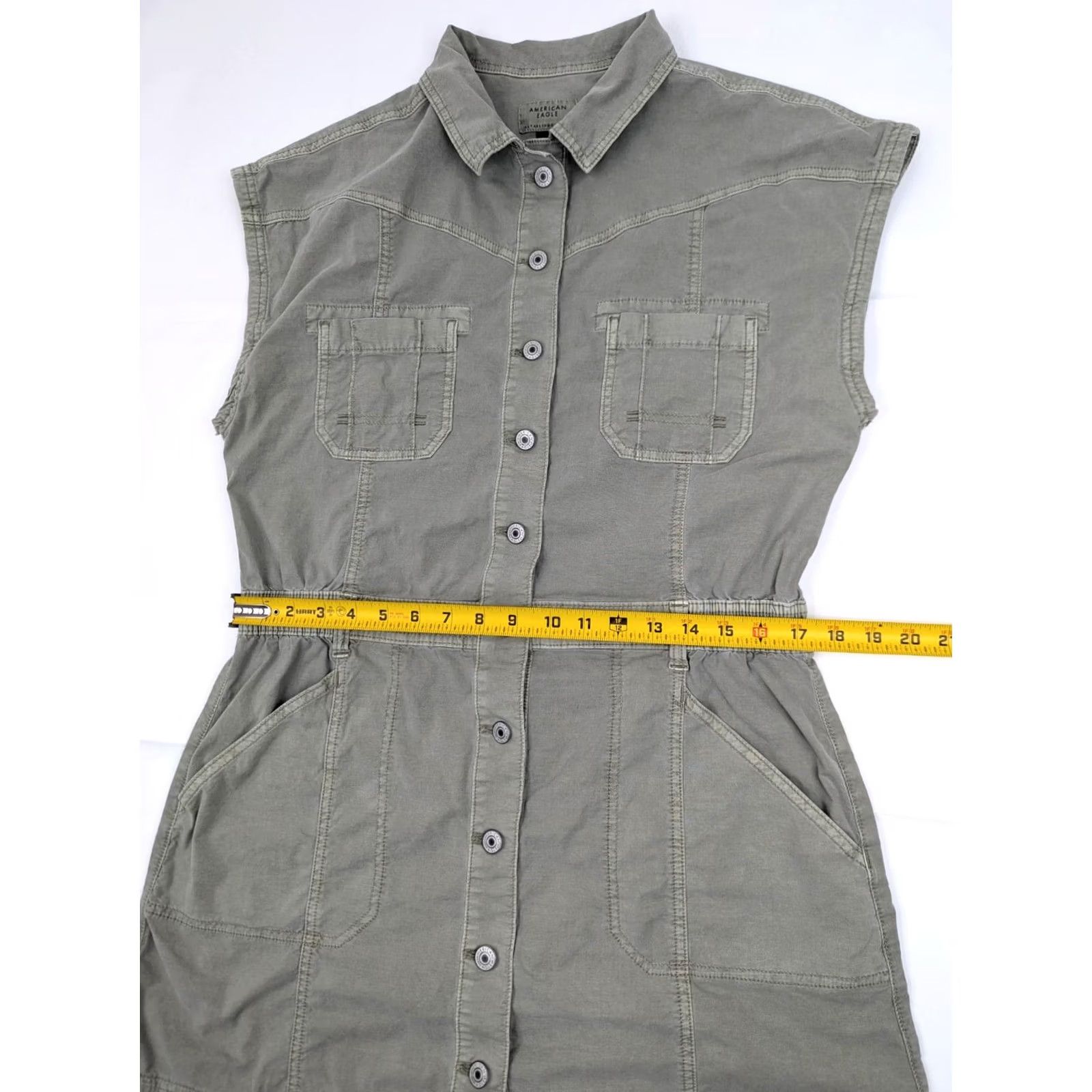 American Eagle Outfitters American Eagle Outfitters Lightweight Denim Sleeveless Button Dress Women L Green Size L / US 10 / IT 46 - 7 Thumbnail