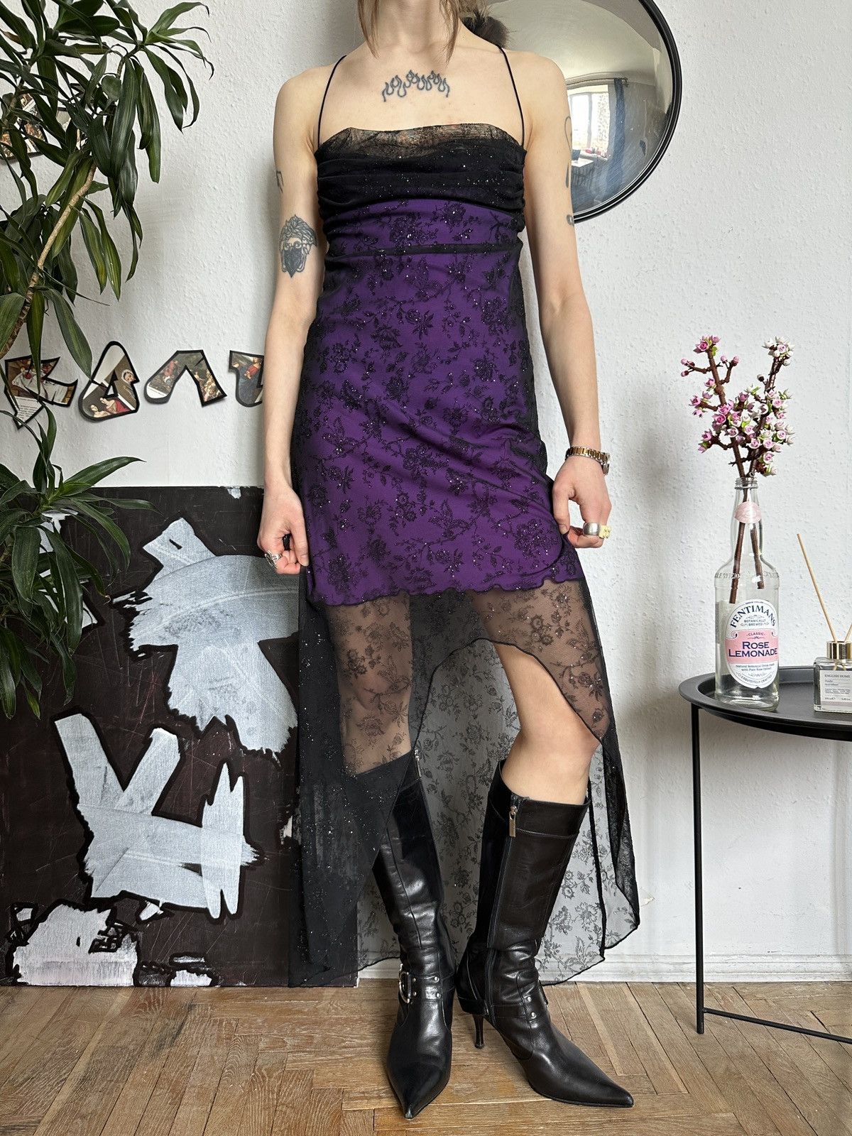 Vintage Whimsigoth Vintage Glitter Sexy Mini Asymmetrical Dress Size S / US 4 / IT 40 - 9 Thumbnail