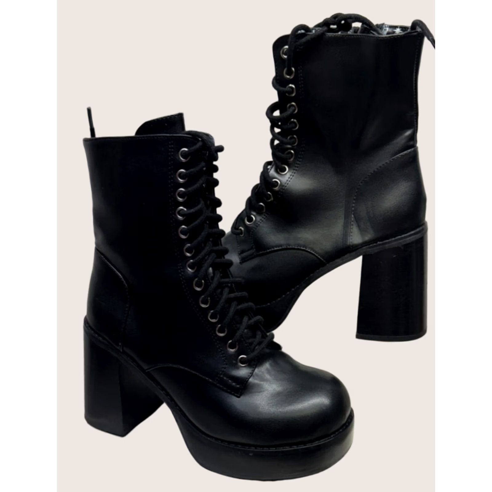 Dolls Kill Dolls Kill The Craft Boots Goth Mood Black Platform 3.75 Heels Lace Zip Women 7M Size US 7 / IT 37 - 1 Thumbnail
